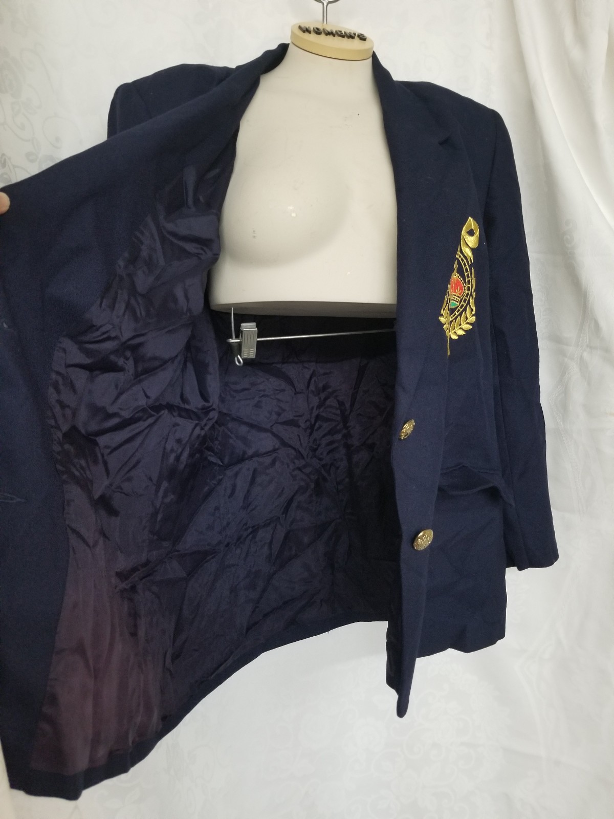 80s Navy Chaus Military Womens Suit Jacket Blazer Gold Crown Royal Tassel Sz 16