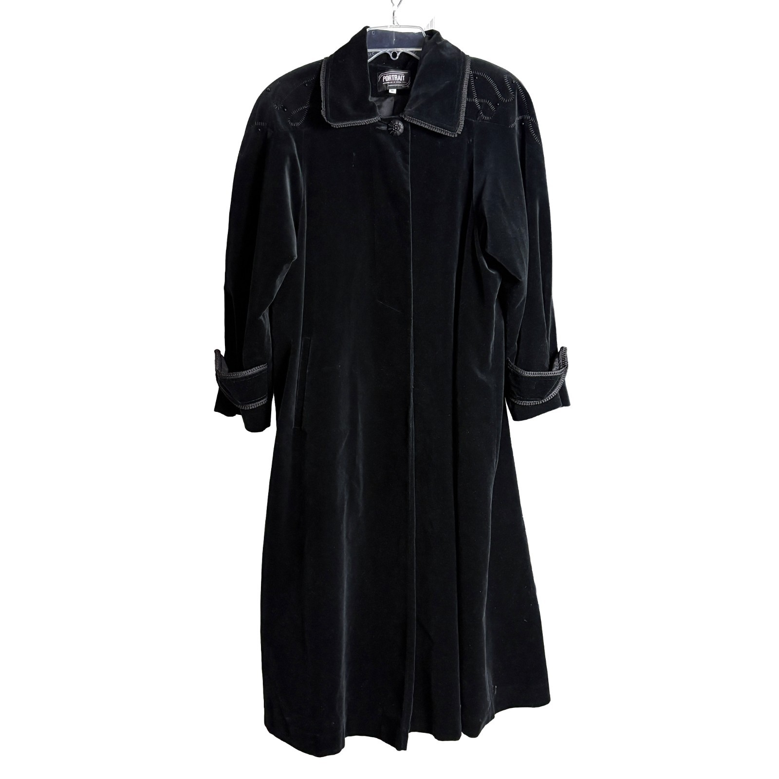 VTG 80/90s Portrait De Ball Velvet Opera Swing Coat Duster Womens 8 Black Embrd