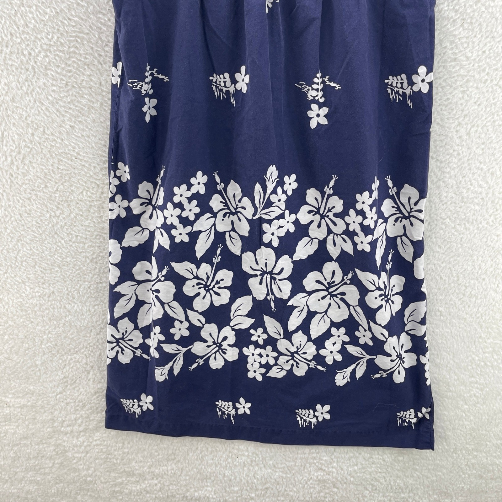 True Vintage 50s Ui Maikai Hawaiian Shift Dress Medium* Blue White Floral Aloha