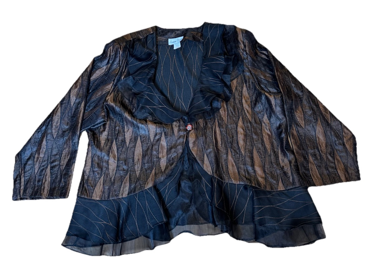 VTG Hosanna Design USA Set 2Pc Top & Skirt Women’s 3x Black Copper Brown Ruffles
