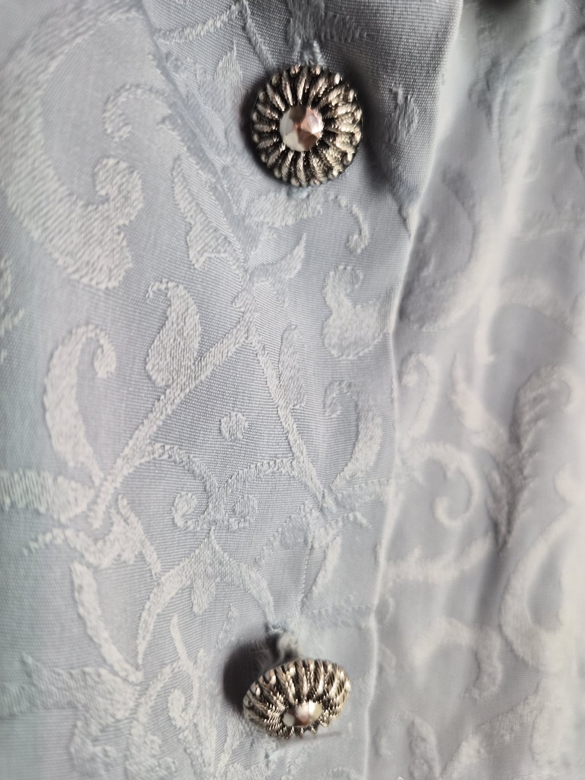 VTG Koret unique button Blouse Golden girls Tiffany Blue Floral Classic Siz M