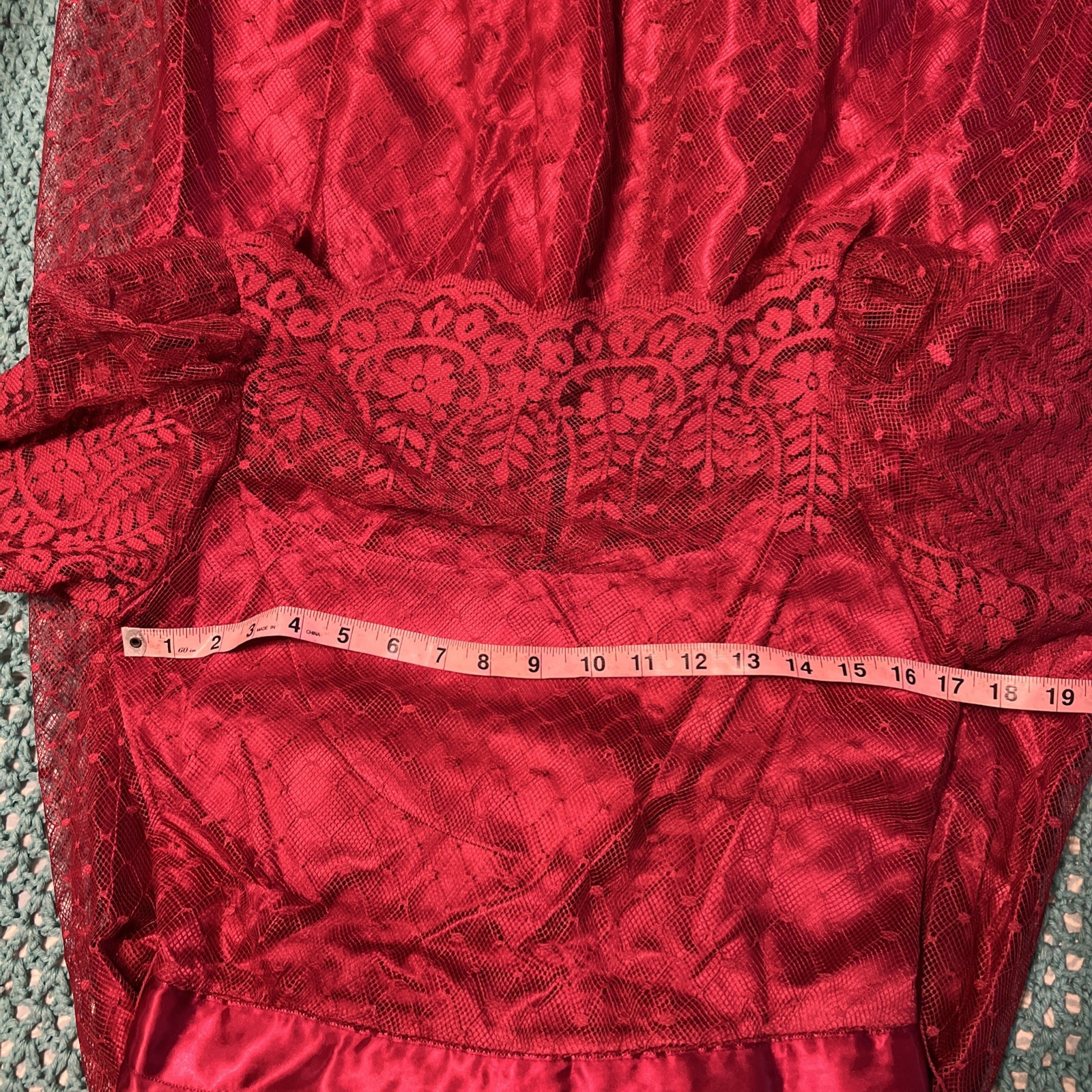 Vintage 1970s (?) Formal Burgundy Lace Over Satin Maxi Dress Junior Sz 13/14