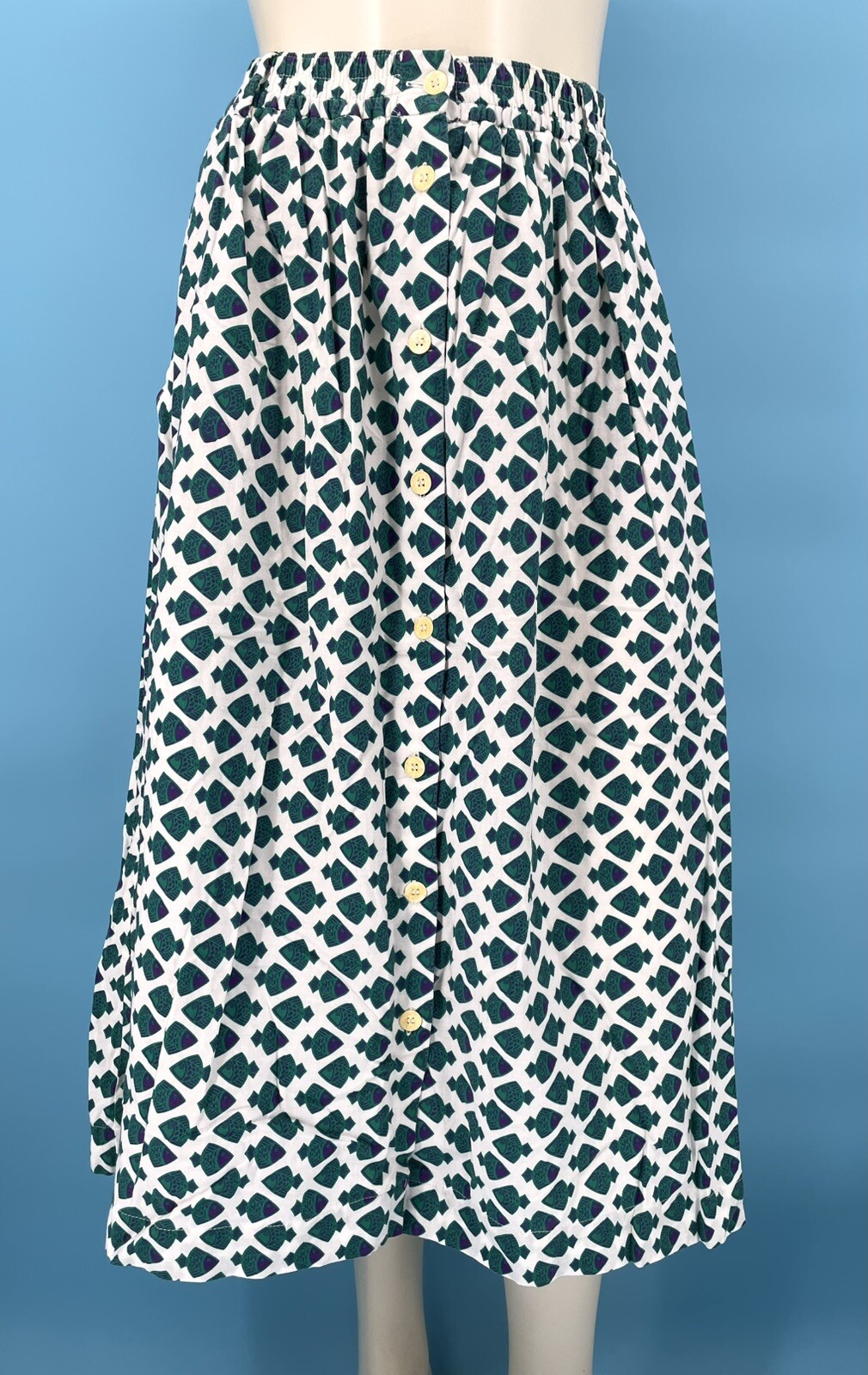 Vintage 80s~90s IKAT Style Fish Novelty Print Midi Hippie Summer Skirt sm/med