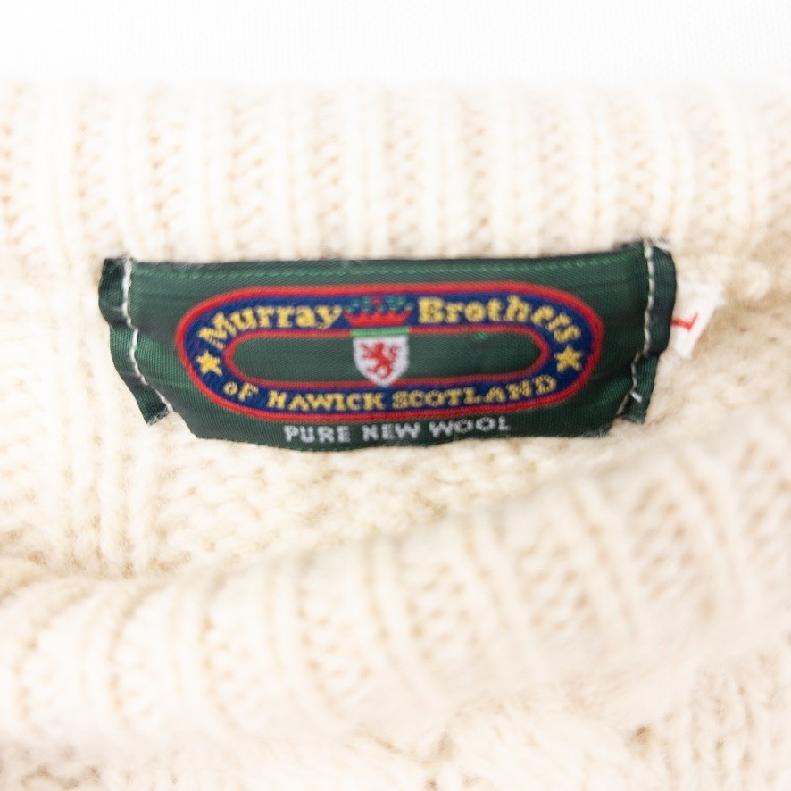 Murray Brothers Sweater Womens L Cream Wool Cableknit Fisherman Made in Scotland