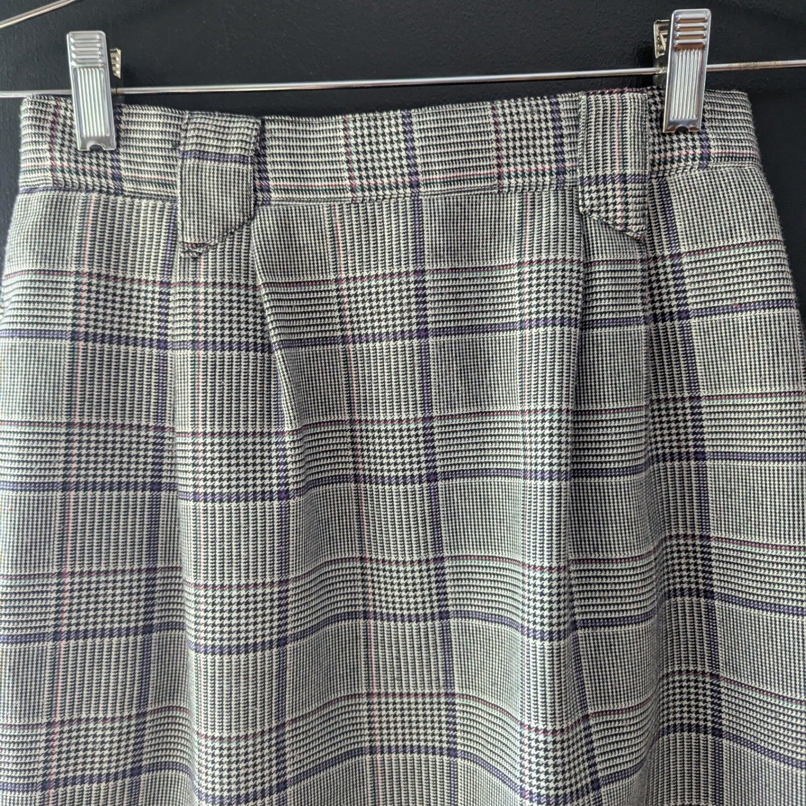 Vtg 90’s Grey Blue Glen Plaid Pencil Skirt High Waist Size 8 Office Pockets