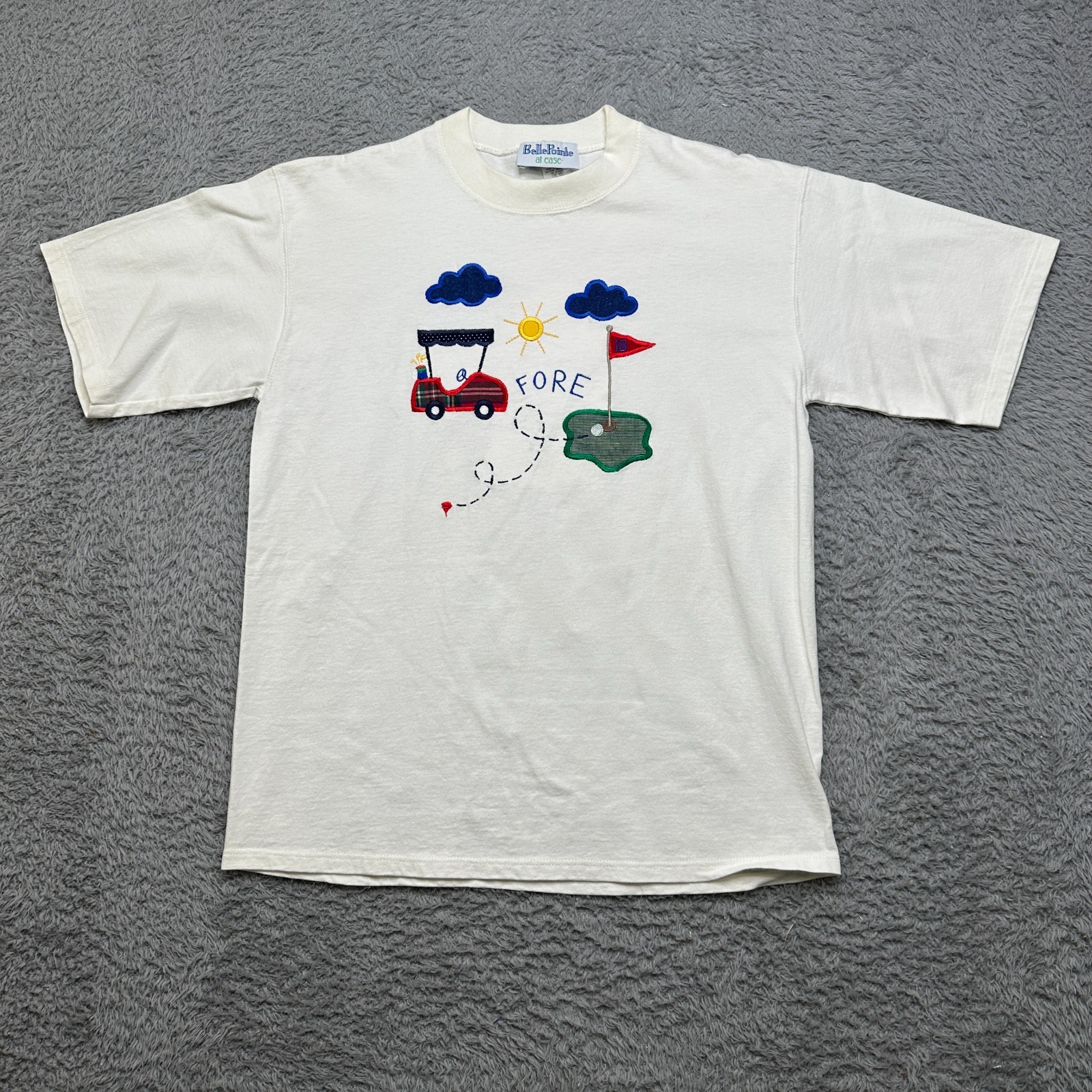 Vintage 90s Golf T-Shirt Womens M White Embroidered Made In USA Belle Pointe