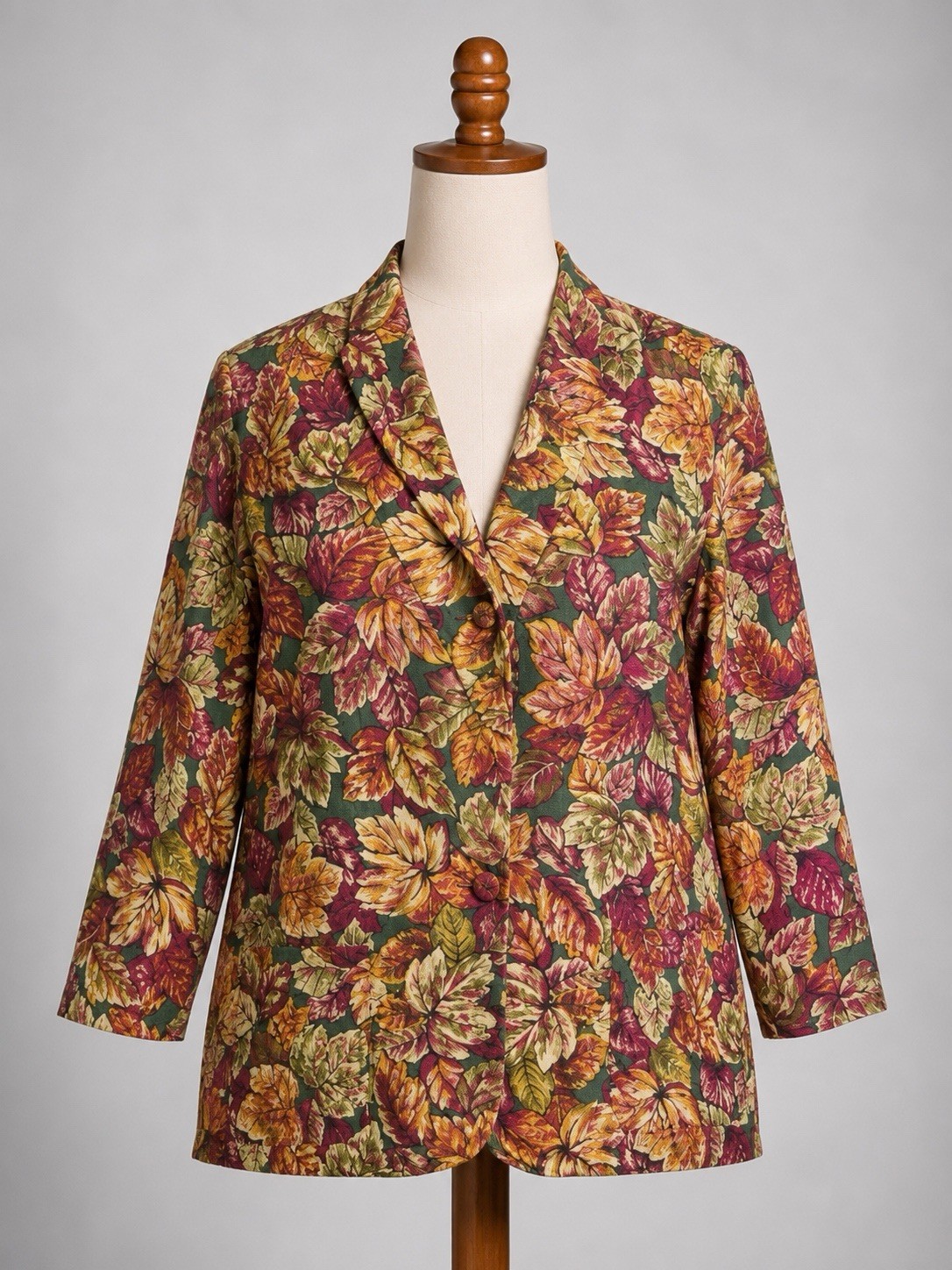 Katie Brooke Womens Blazer Size 18 Autumn Leaf Floral Print Lightweight USA