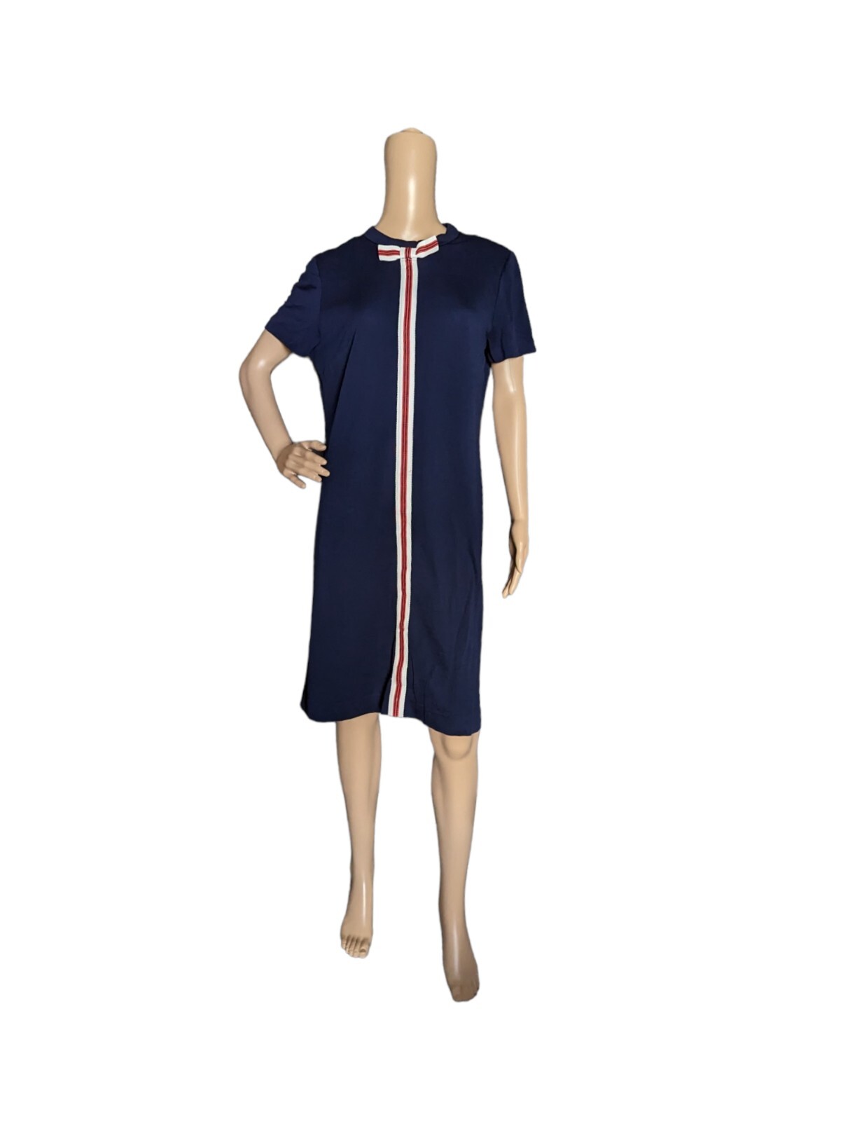 Vintage 60s Blue Gogo Mini Dress Gloria Swanson Forever Young Stripe & Bow Trim