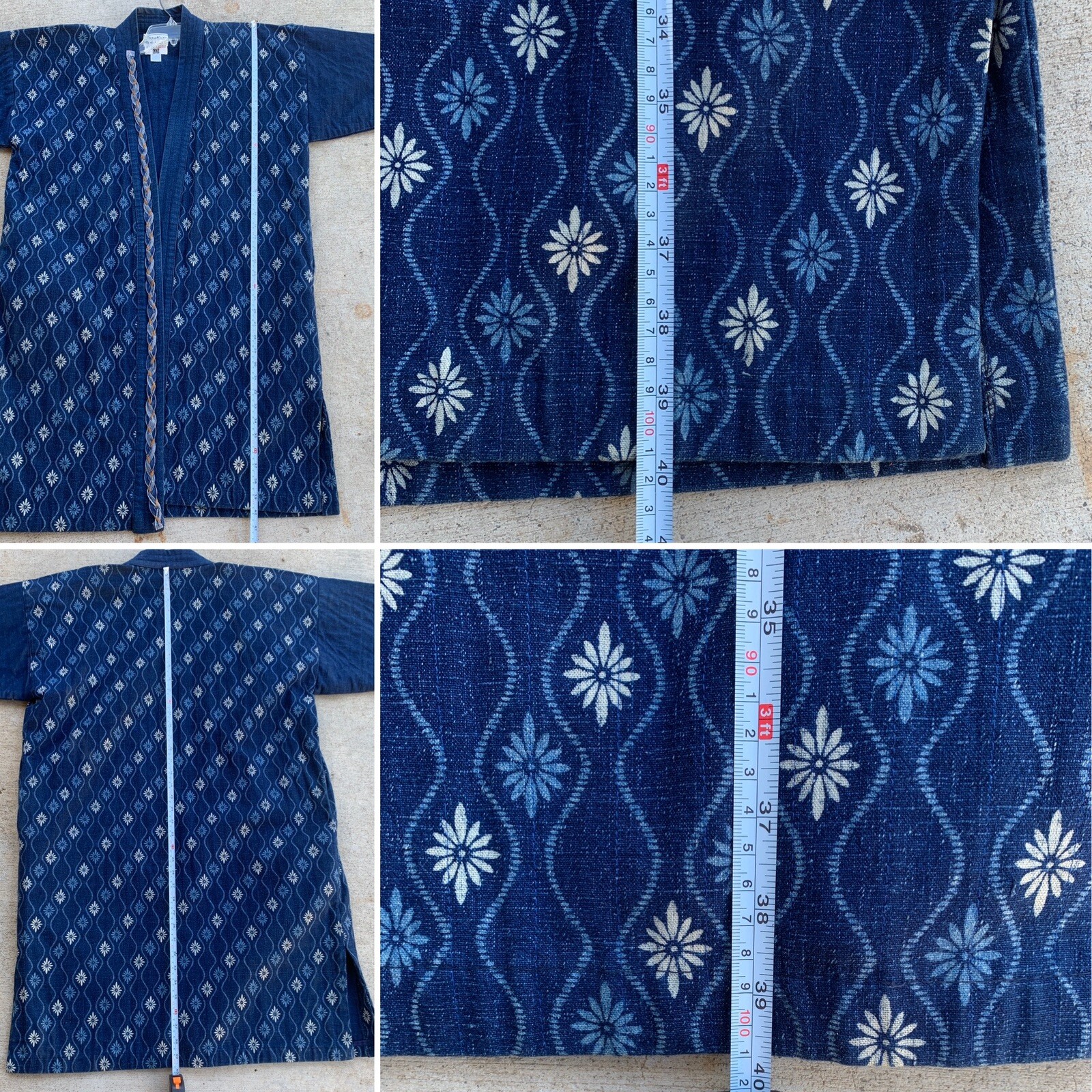 Vintage Sasakura Gensho Kimono Made In Japan Cotton Indigo Denim L