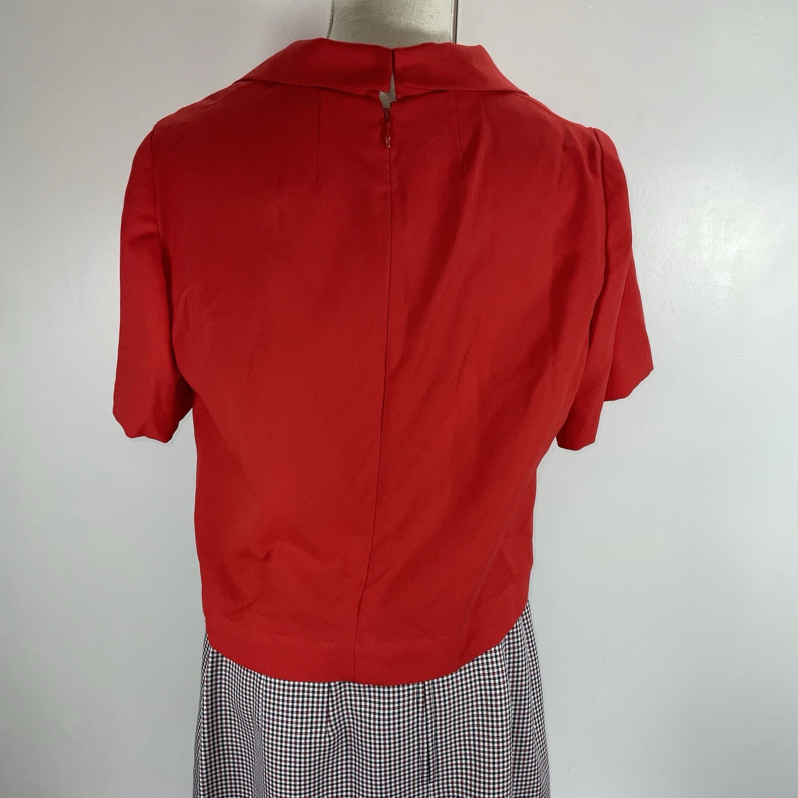Vintage 60s 70s Handmade Womens 3 Pc Skirt Suit Red White Blue Plaid Gingham Mod