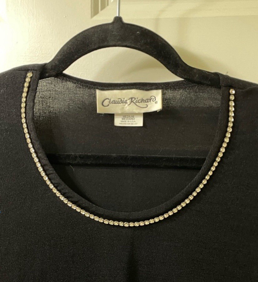 Vintage 90s / Y2K Claudia Richard Black Rhinestone Top – Made in USA – Size M
