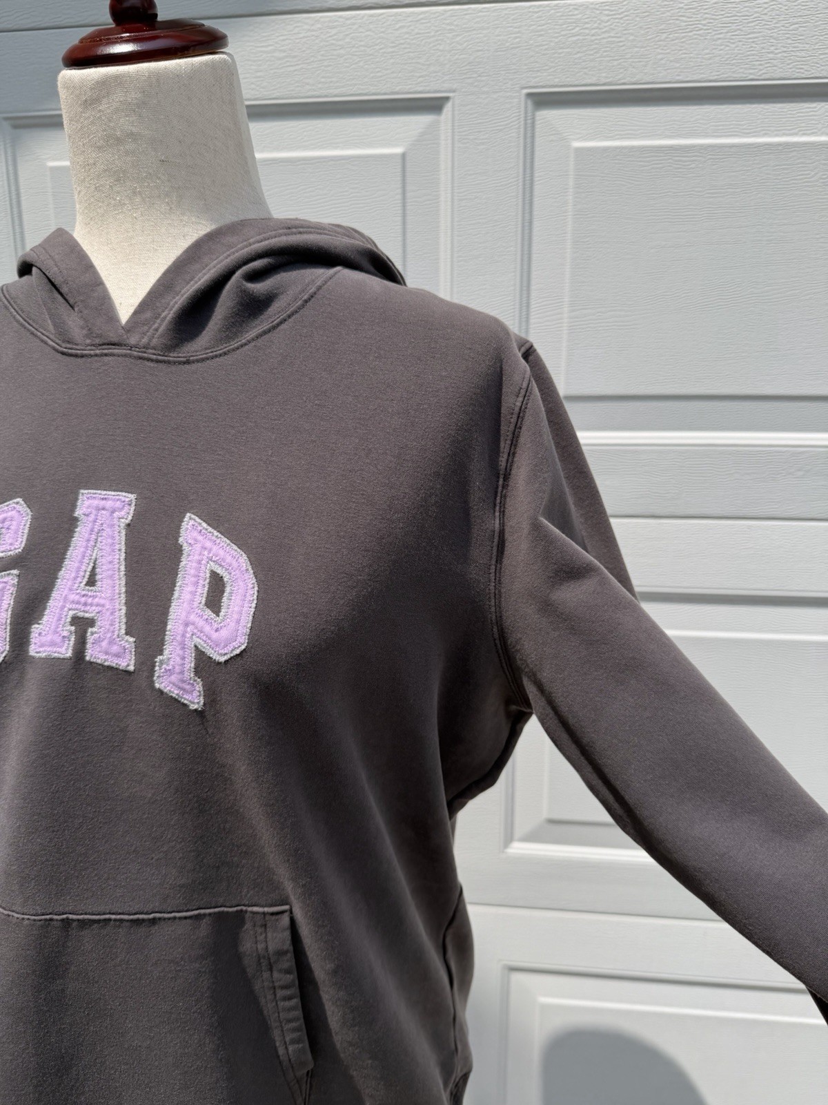 Vintage GAP Stretch Hoodie XXL Grey Lilac Purple Spell Out Logo Sweatshirt Y2K