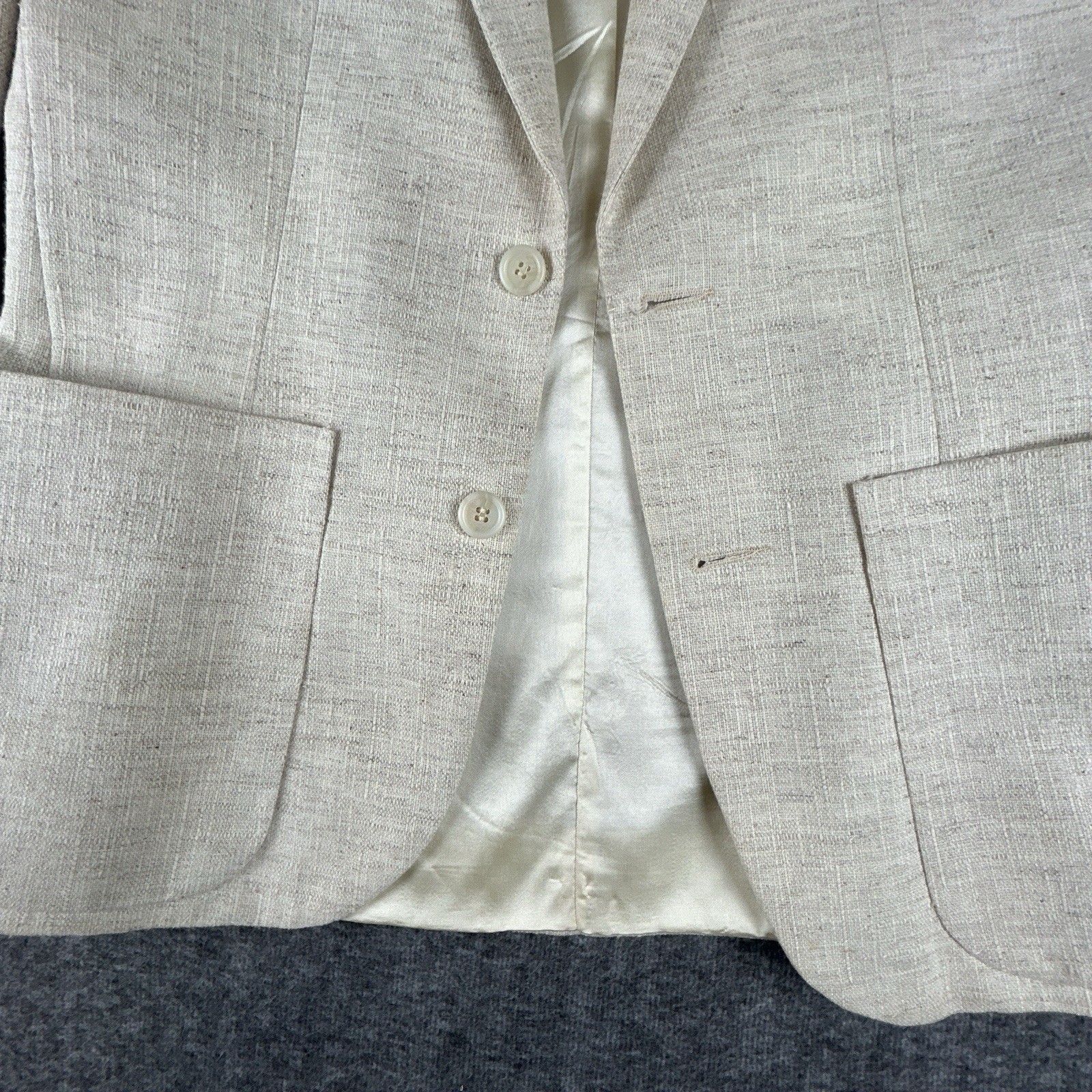 Vintage Linen Blazer Women’s Size M (8-10) Ivory Beige 2-Button Jacket Summer