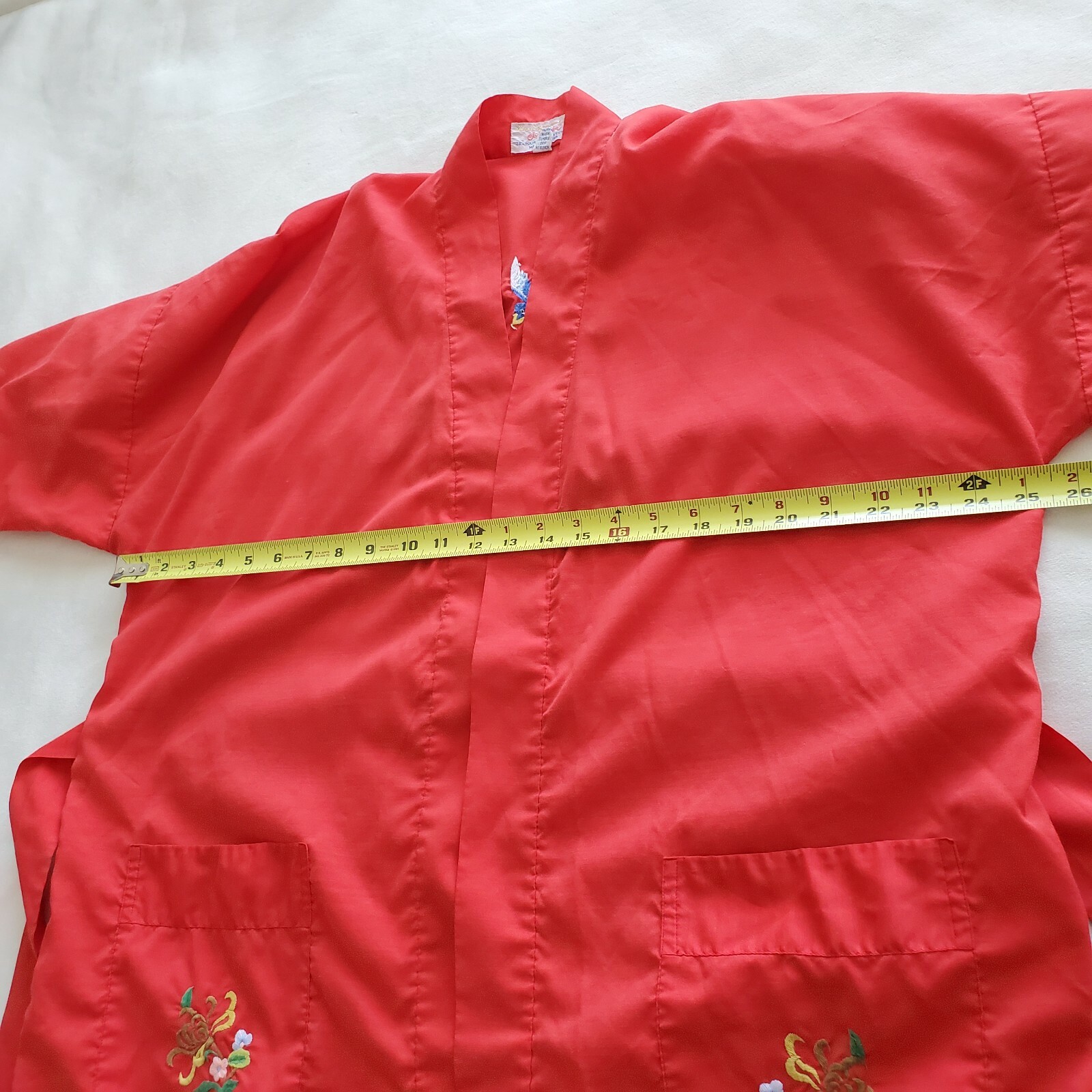 Jodie Arden Vintage Robe Embroidered Embroidery Red Dressing Gown Pockets Large