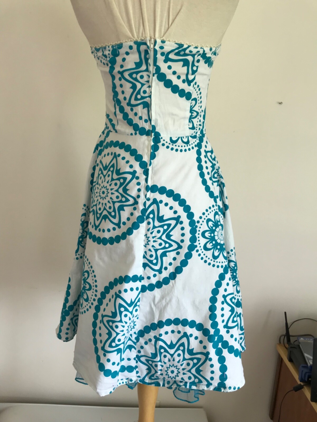Vintage Y2K Tube Dress Empire Waist Blue White Tulle Skirt Knee 3 Ruby Rox Cute