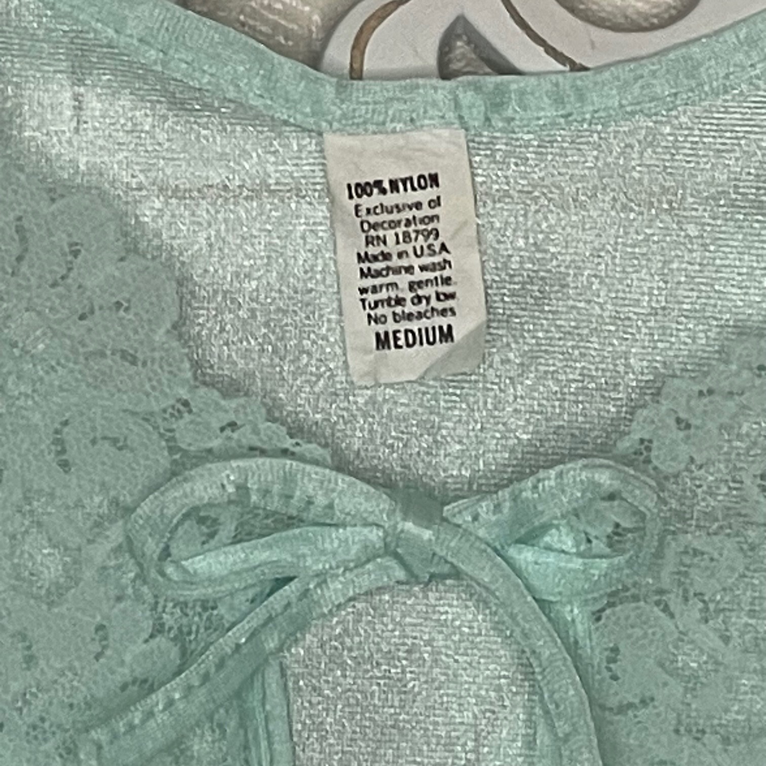 Vintage Nylon Nightgown size MEDIUM Nighty Sleep Wear Lace Front MINT Green USA