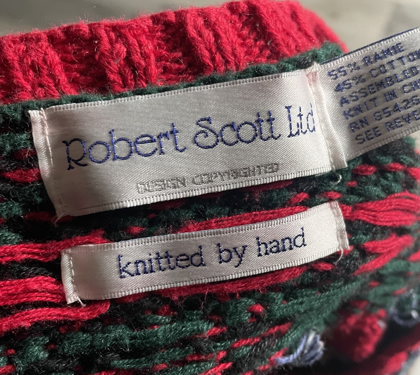 Vtg Robert Scott Ltd Hand Knit Christmas Sweater Vest Patchwork Pinecone Plaid L