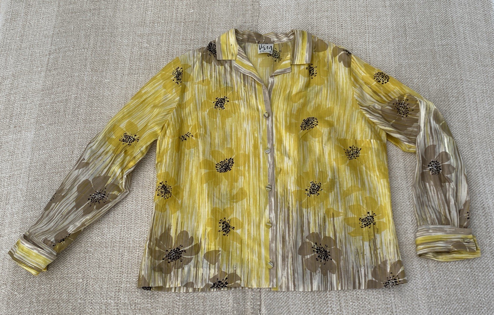 Vintage Vera Neumann 1960’s Silk Long Sleeve Blouse Shirt Yellow Flowers