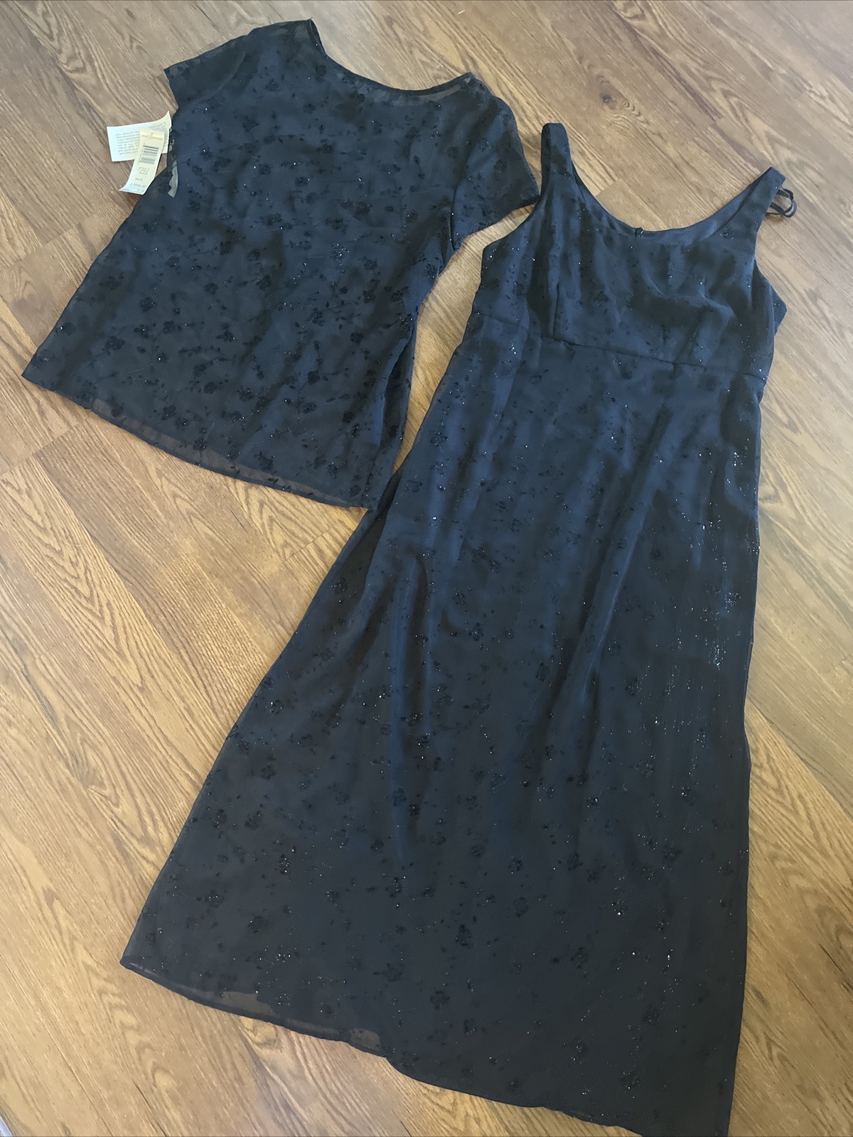 NOS VINTAGE SZ 14 JESSICA HOWARD GLITTERING BLACK ROSE LONG EVENING DRESS SHIRT