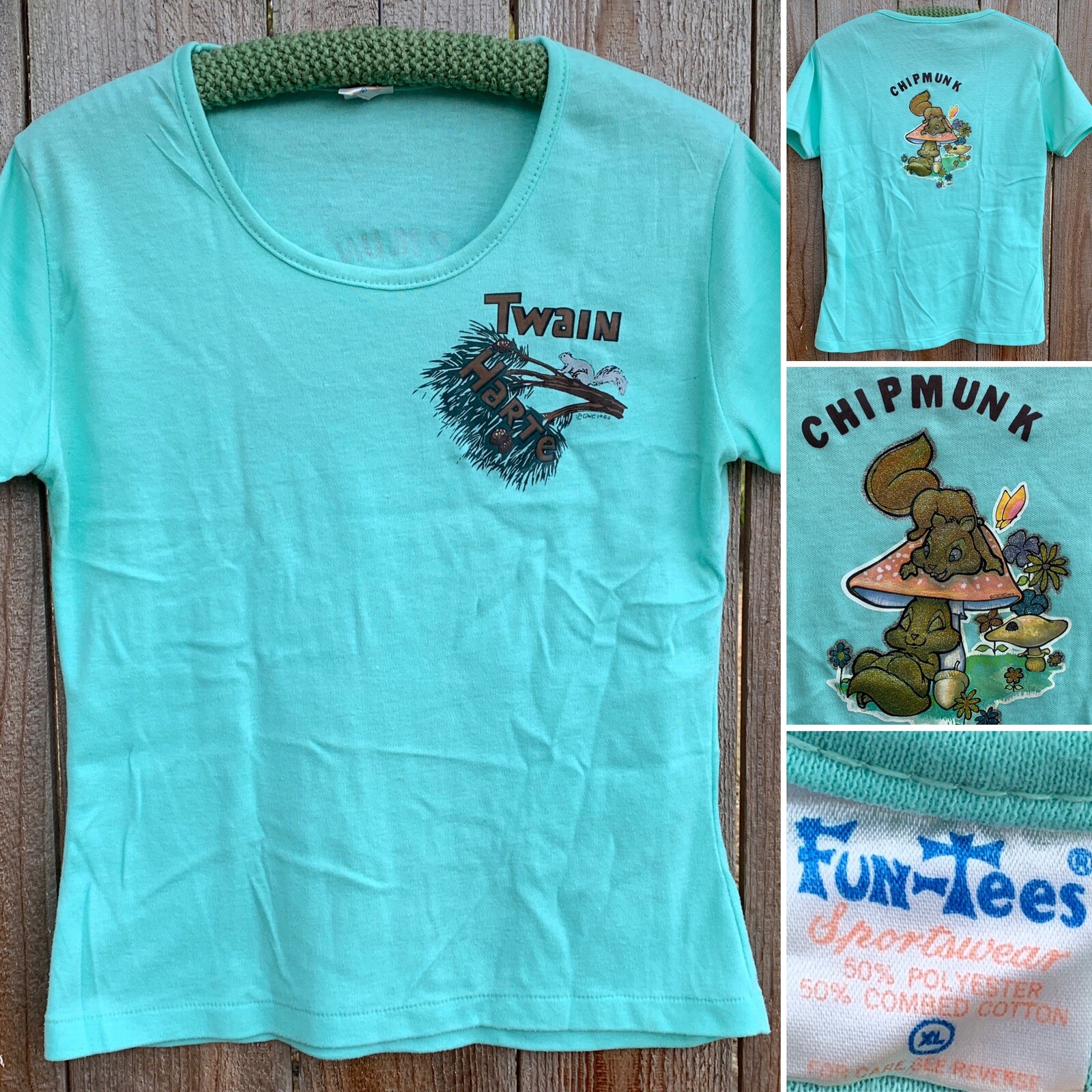 Vintage Twain Harte Chipmunk T Shirt Roach Iron On Back Fun Tees Size XL Ladies