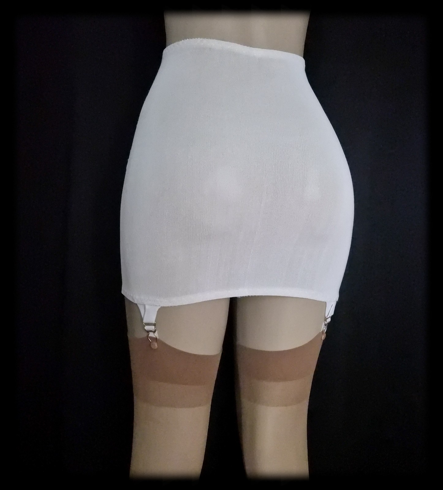 Vintage 50s SILF SKIN Shiny SATIN Open Bottom GIRDLE Skirt TIGHT Garters ~ M