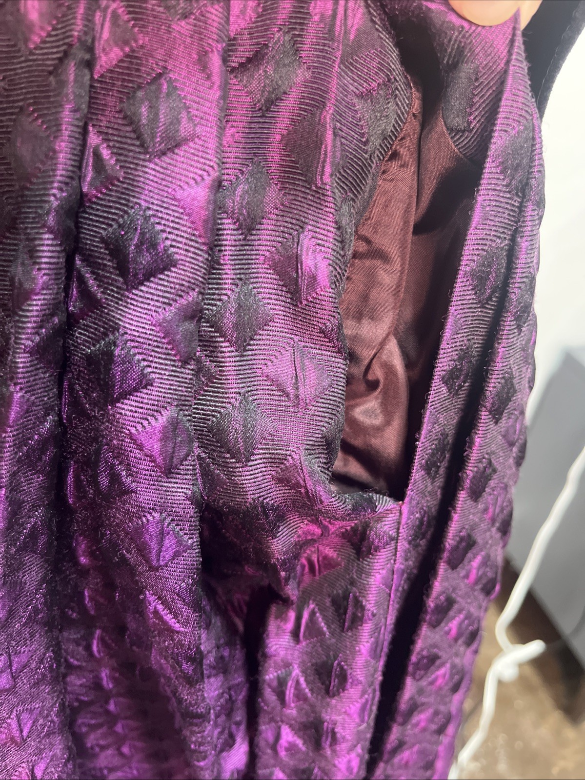 VTG YVES SAINT LAURENT 2pc Skirt and Top Blk/Purple Velvet/Taffeta/Wool/Silk 38