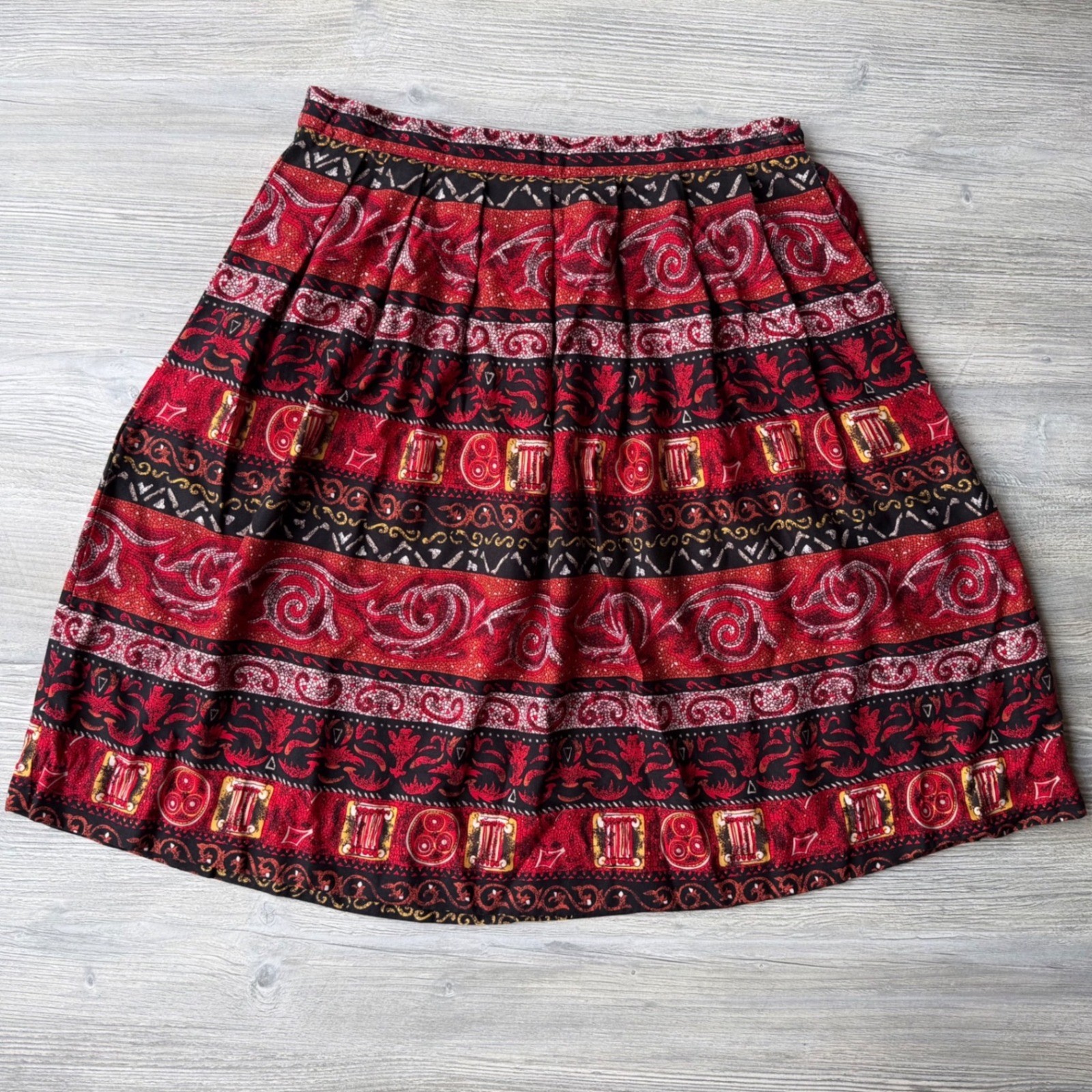 Worthington Vintage Red Black Paisley Midi Skirt Rayon Boho Dark Academia Petite