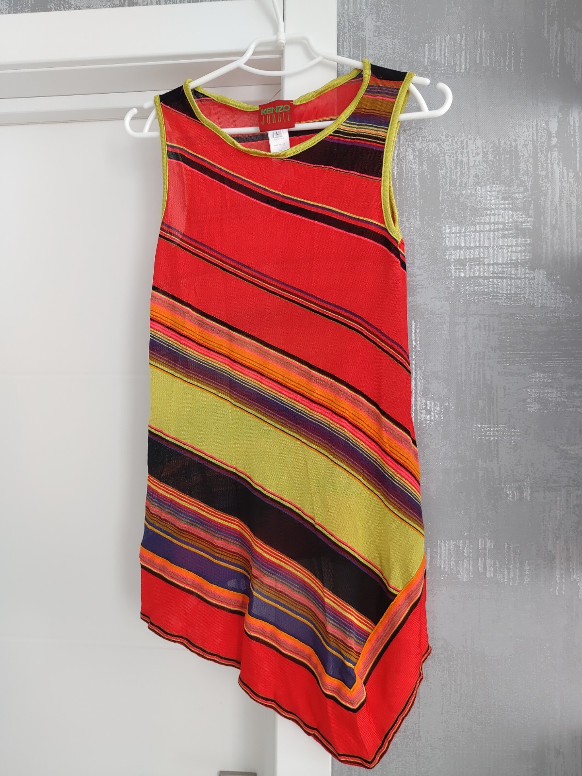 Kenzo Jungle Vintage Striped Multicolor Top Tank Shirt Dress Jersey Sleeveless L