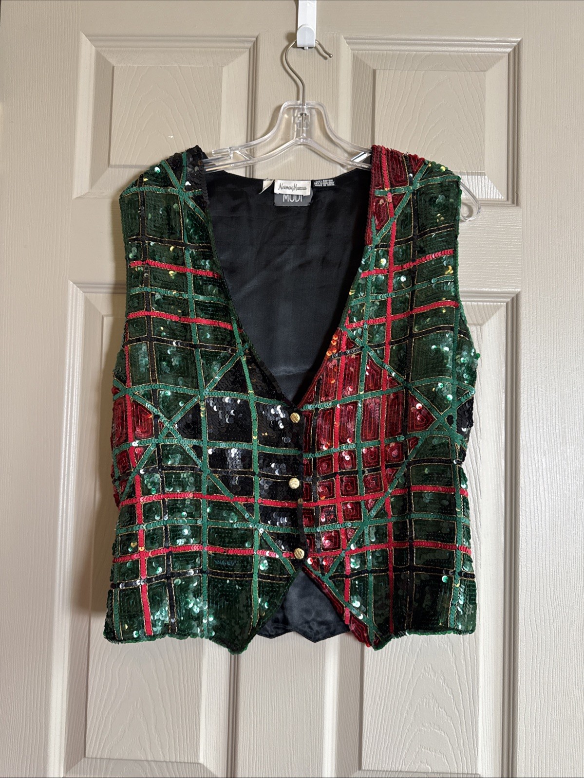 Holiday Vest Vintage Modi Green And Red Sequin By Neumann Marcus