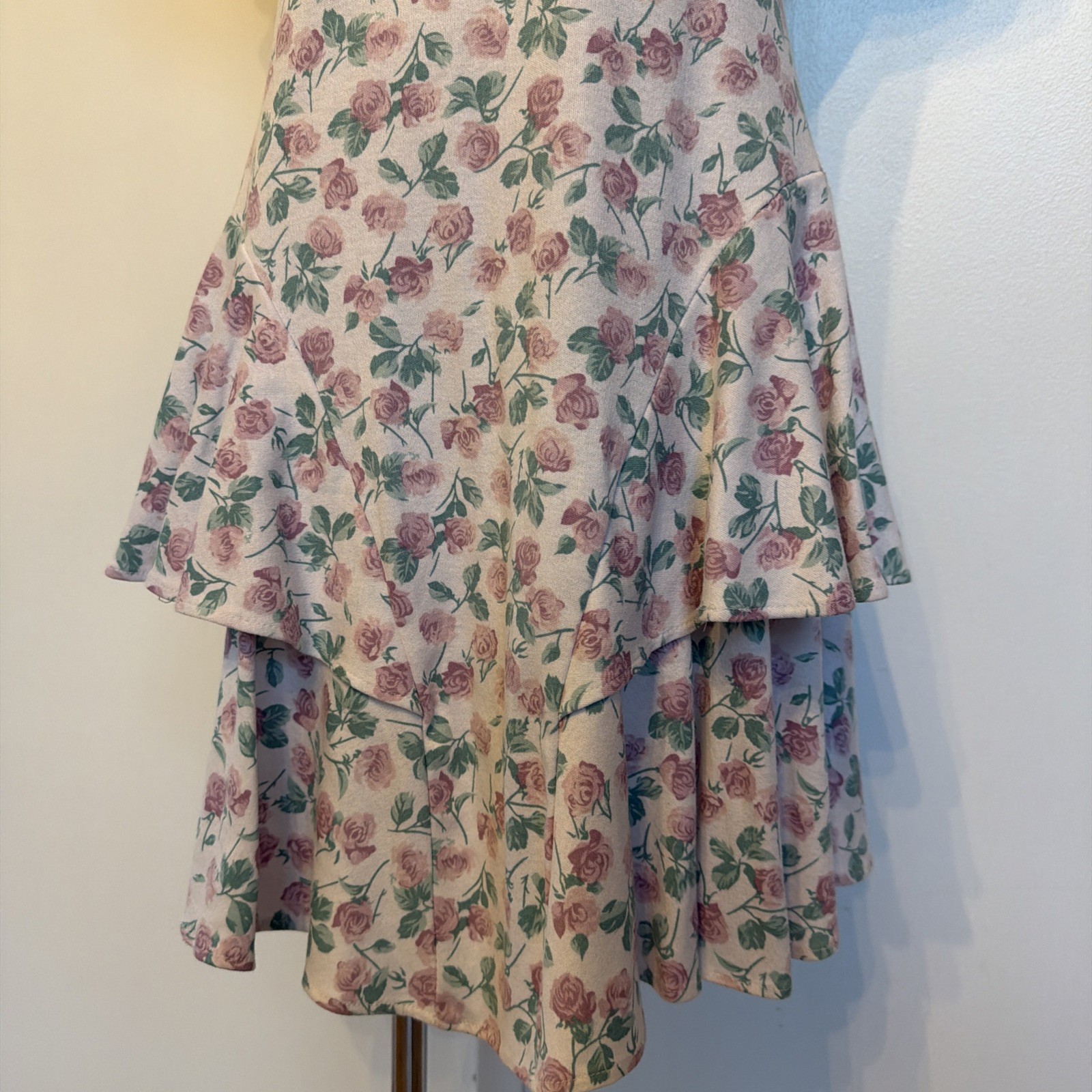 Vtg Rampage Dress 80s Tiered Ruffles Roses Floral Shoulder Pads