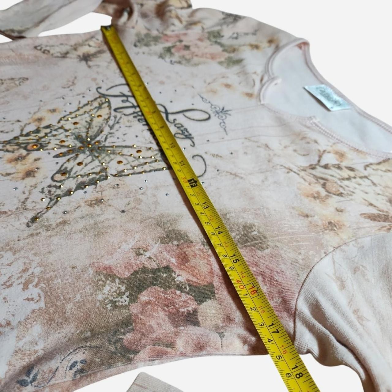 vintage y2k french art nouveau tee butterfly rhinestone rose aop whimsical sz s