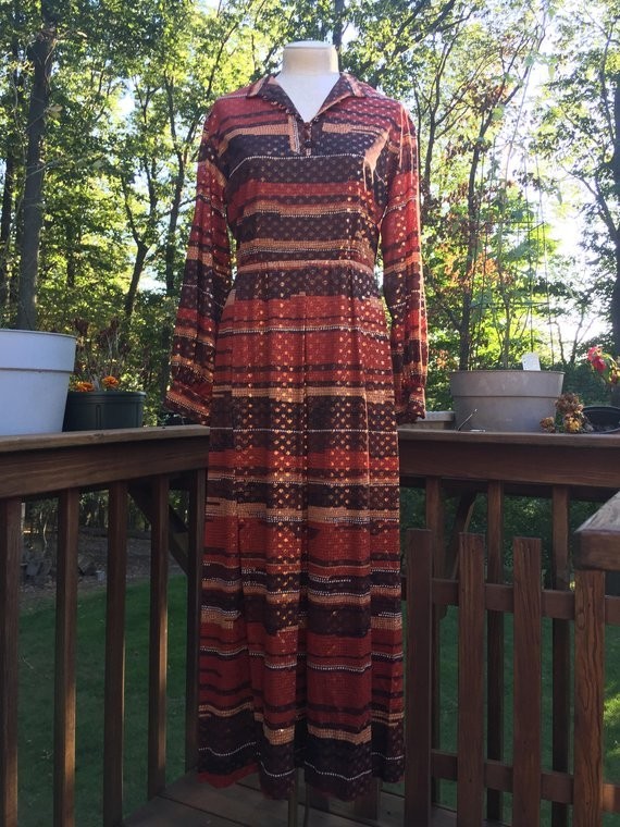 Vintage Nancy Greer New York Metallic Print Party Dress l Stripe Hostess Dress 