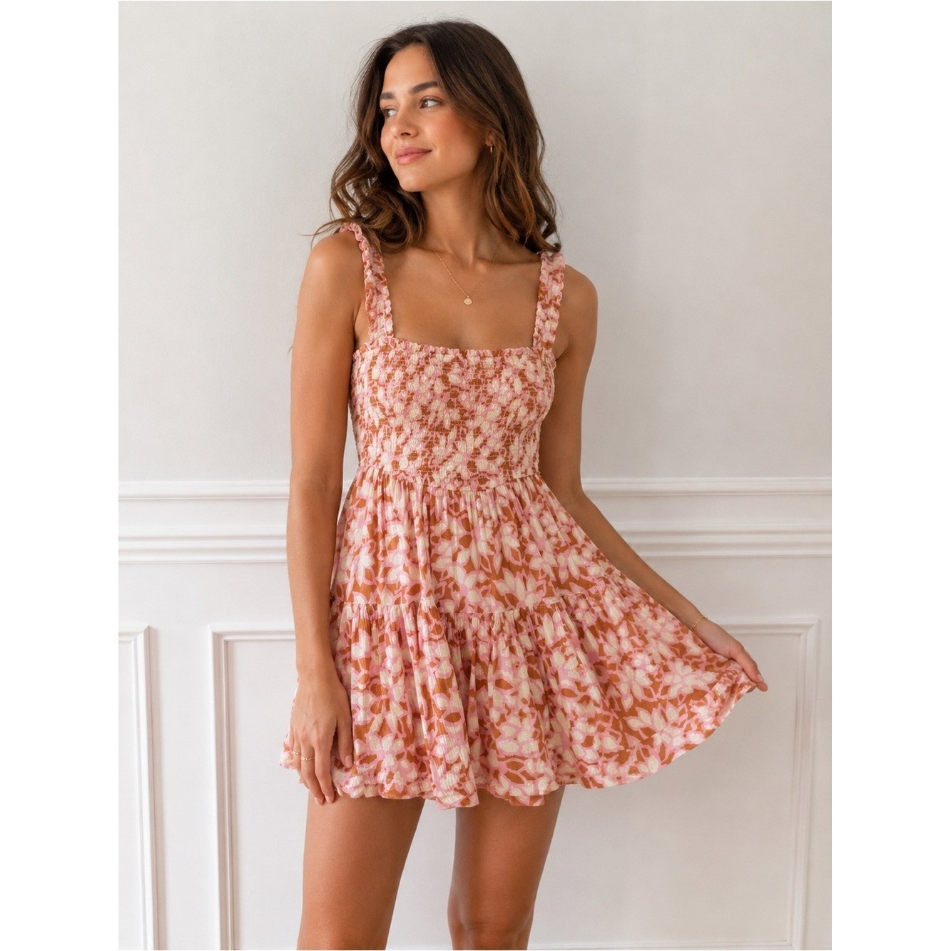 Free People Sweet Annie Smocked Floral Mini Dress Pink Size XS Boho Cottagecore