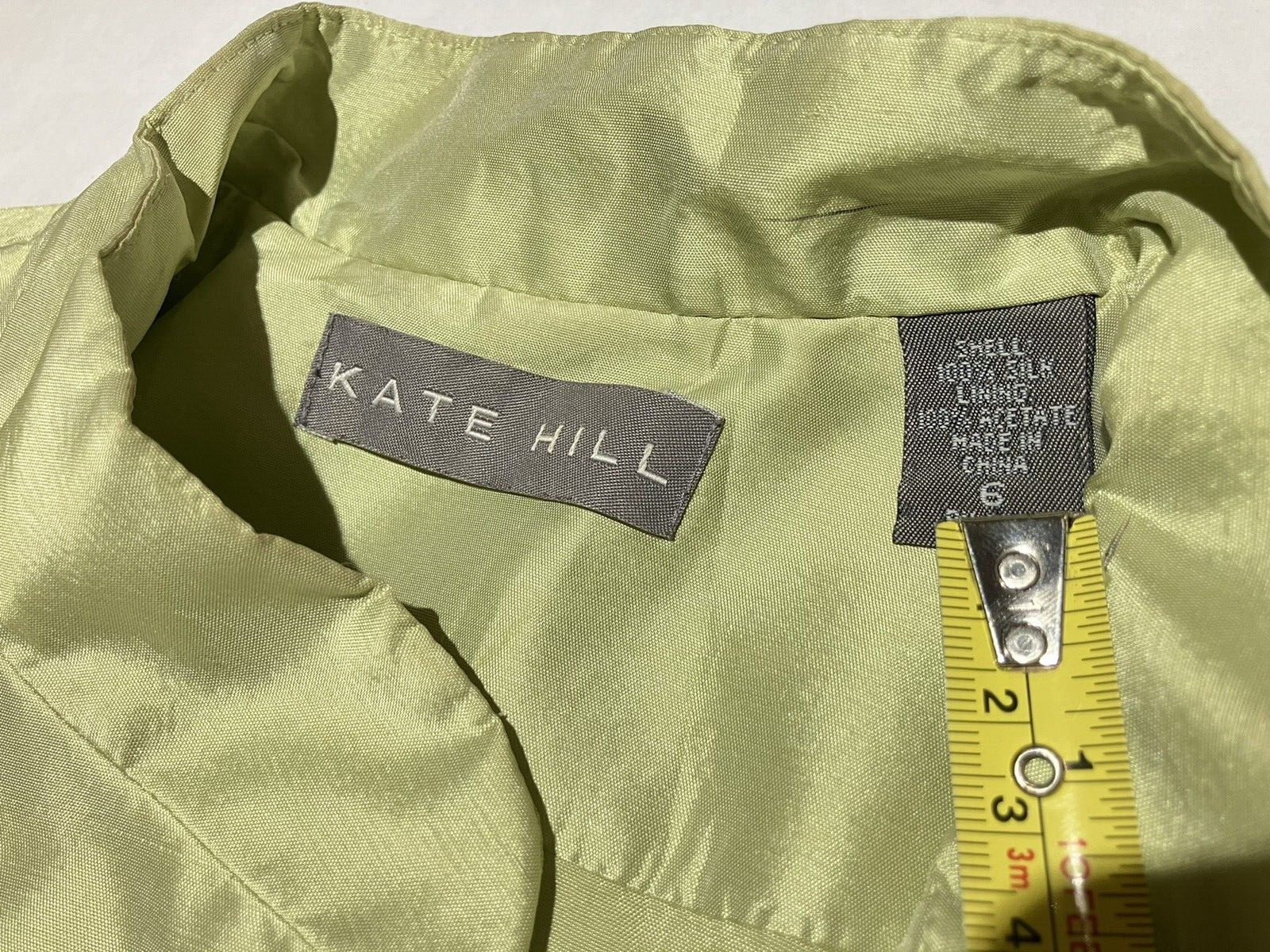 kate hill lime green shoulder pads two piece silk womens suit size 6top/4pants
