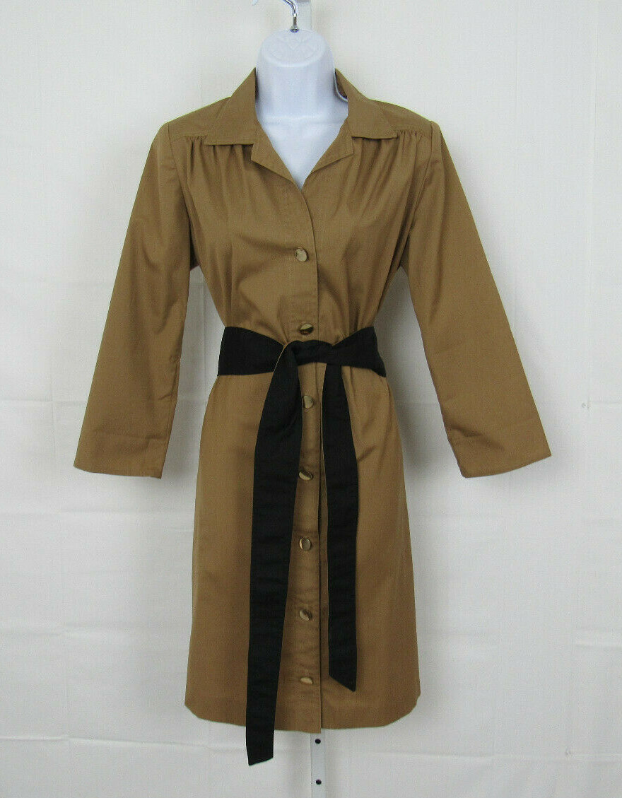 VTG 1960s MOD NED GOULD N.R.1 KHAKI TRENCH COAT DRESS BELT SIZE 10 POLY COTTON