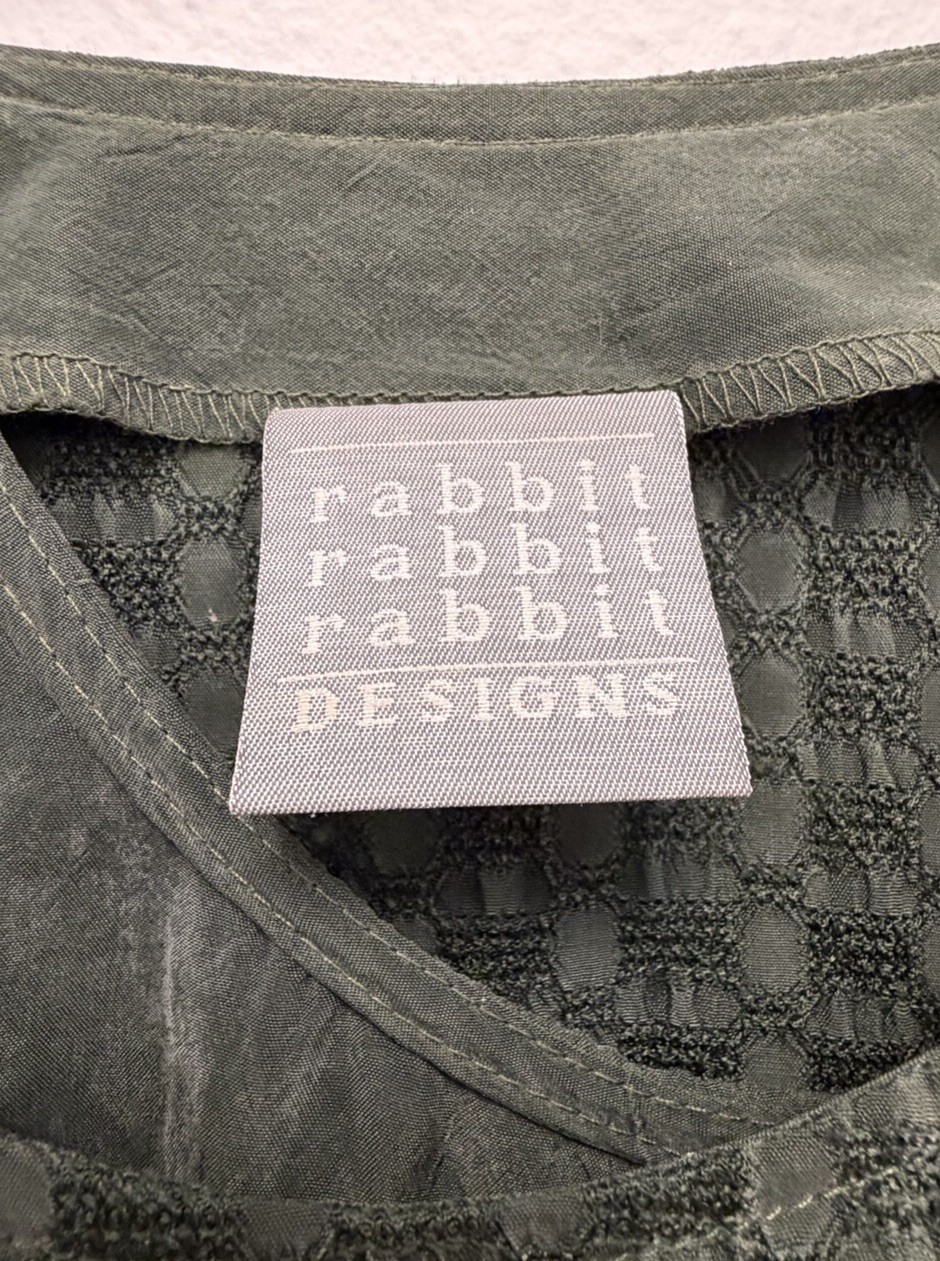 Vintage Rabbit Rabbit Designs 2 Pc Rayon Dress Jacket Set Green Petite 4P USA