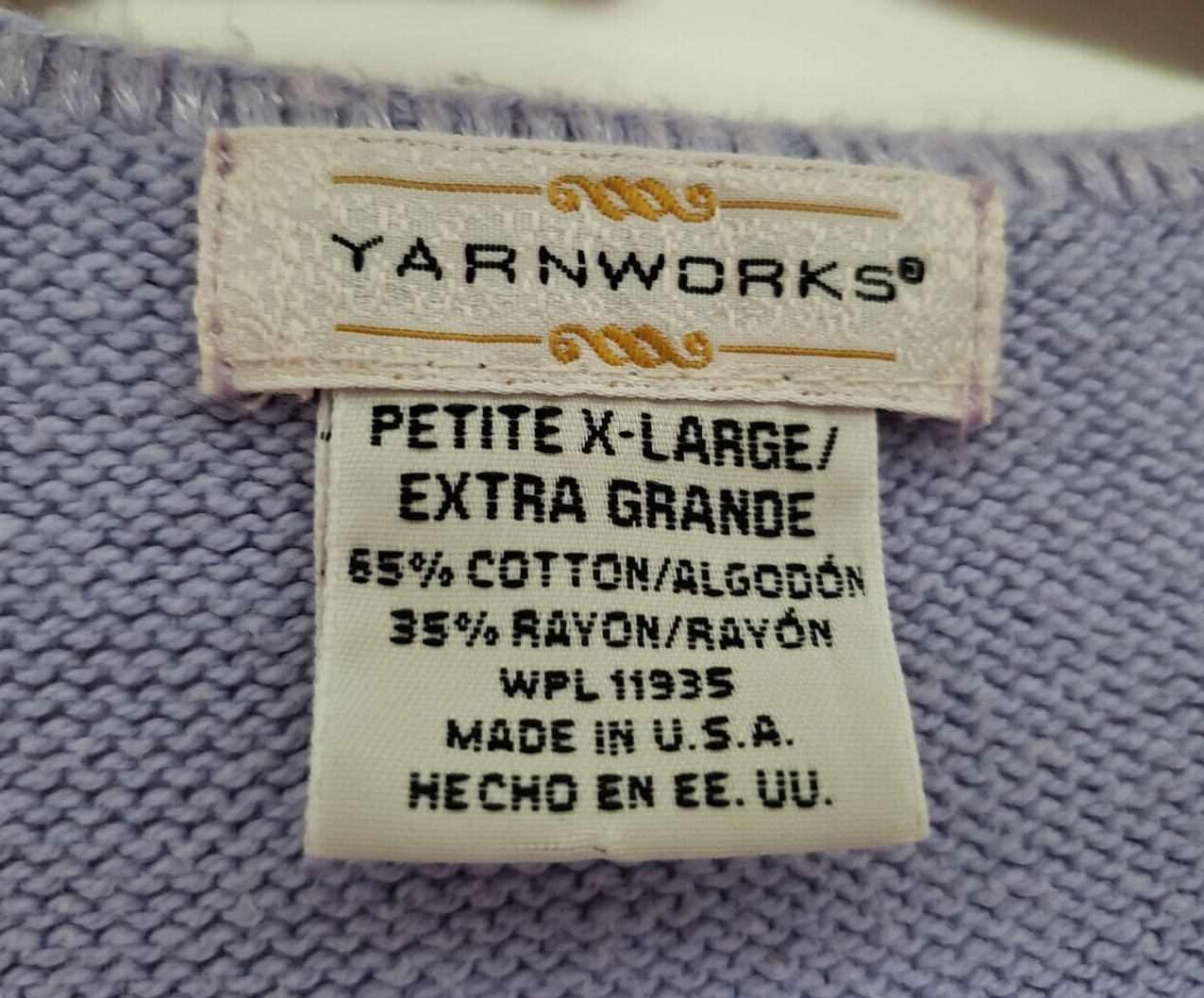Vintage Yarnworks Sweater Top Women’s XLP Petite Lilac Knit Made in USA