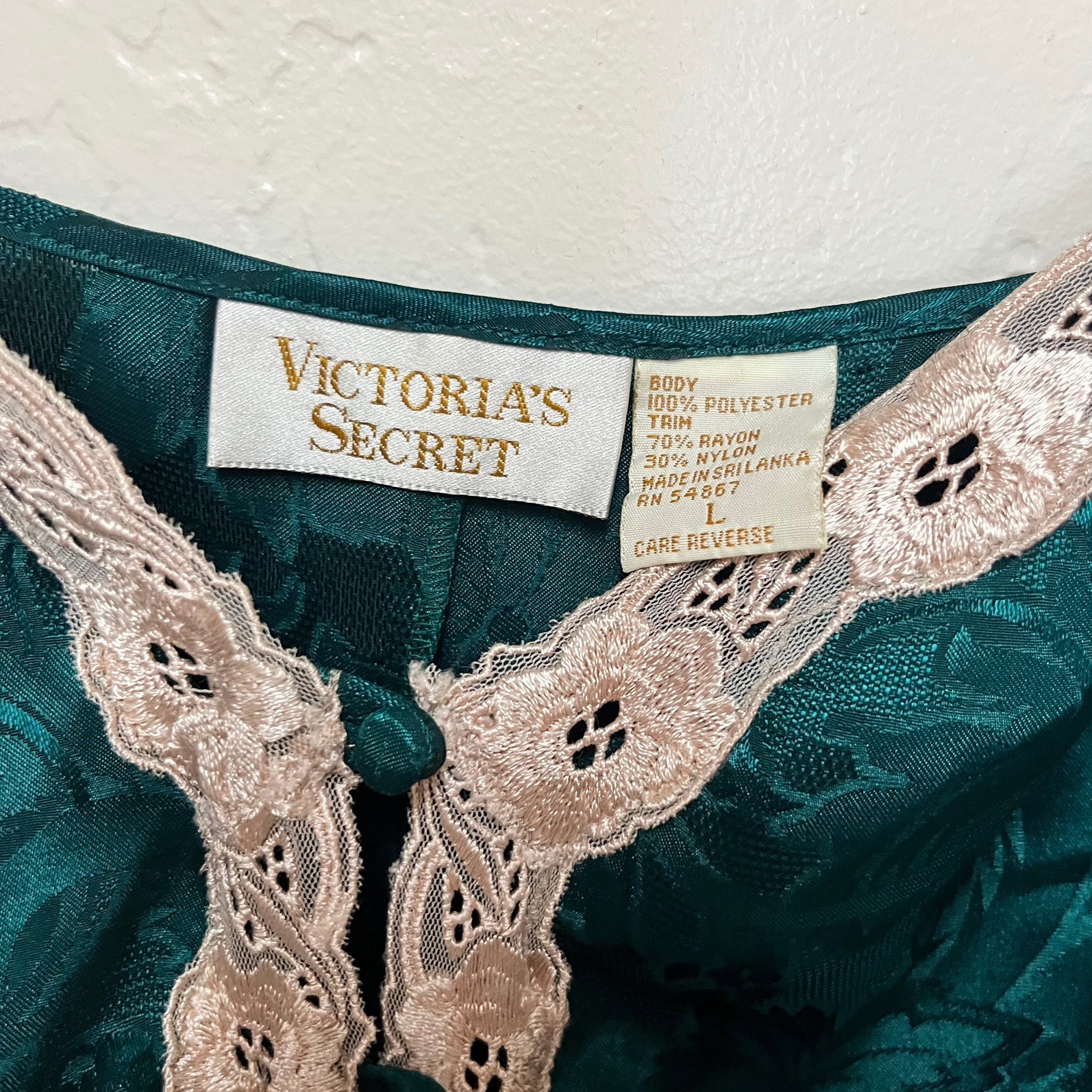Rare Vintage Victoria’s Secret Gold Label Green Teddy Romper Lingerie Sz L Slip
