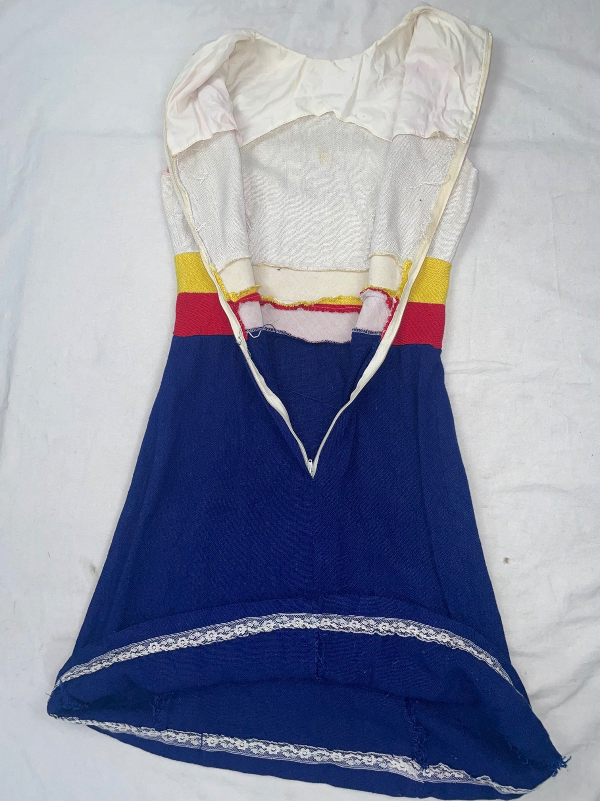 VTG 60S 70S WOMENS S BLUE WHITE RED YELLOW STRIPE DISCO MOD DRESS JACKET SET