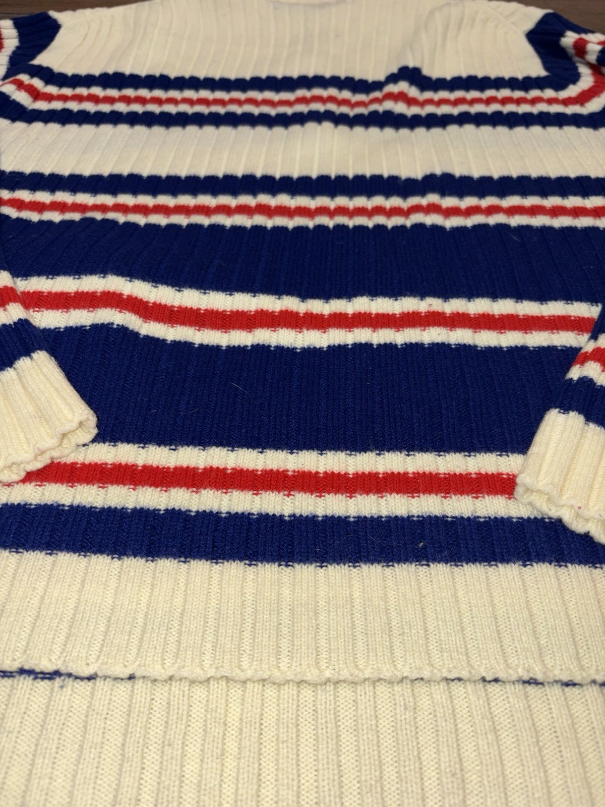 Vintage 60s 70s Women’s 1/4 Zip Striped Mock Neck Sweater Darwin Size XL