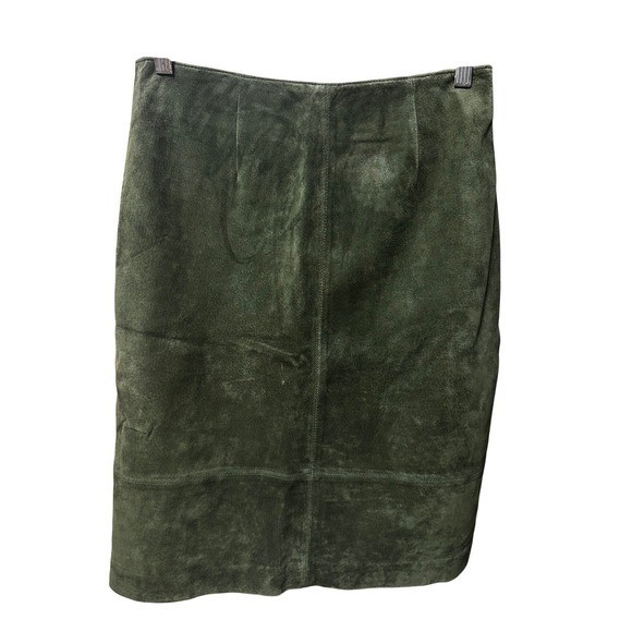 Vintage Y2K Lord & Taylor Olive Green Suede Leather Pencil Midi Skirt Size 6