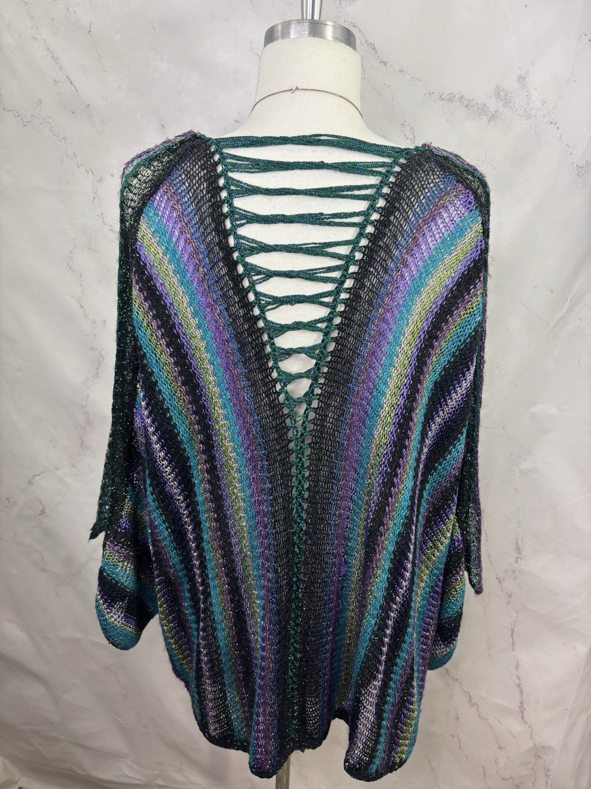 Vtg Mali Firenze Metallic Knit Cardigan Slouchy Duster Kimono Shrug Whimsigoth