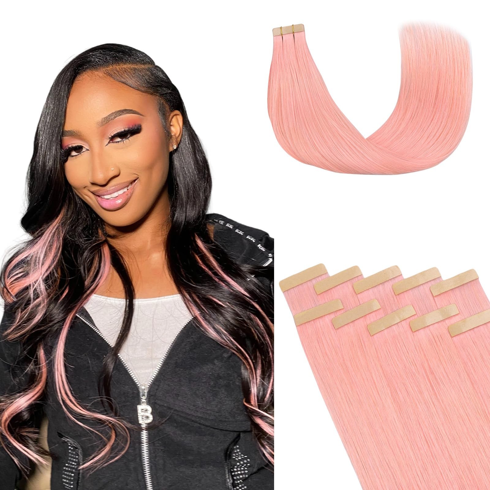 Lashey Pink Tape-In Human Hair Extensions 30g 10pcs 20-Inch High Quality