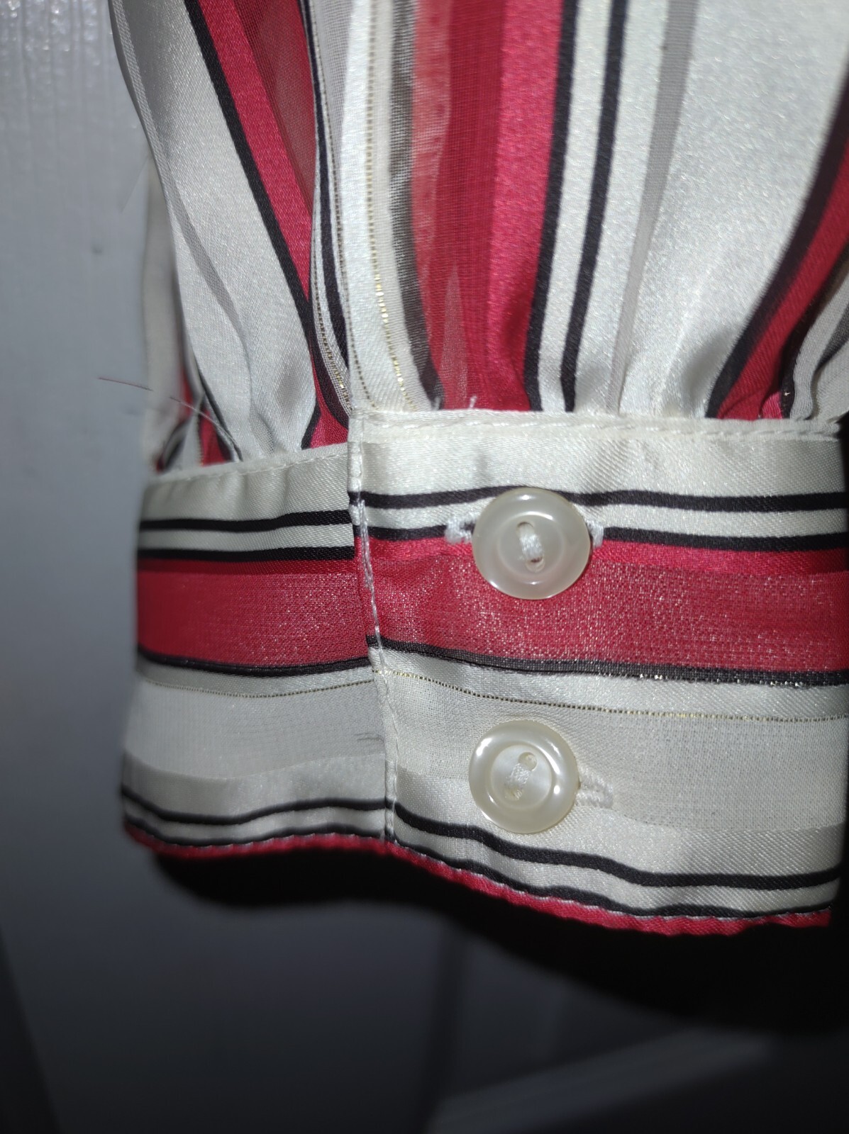 Vintage Haberdashery is Personal Ivory and Red Stripe Blouse gold stripe w/Bow