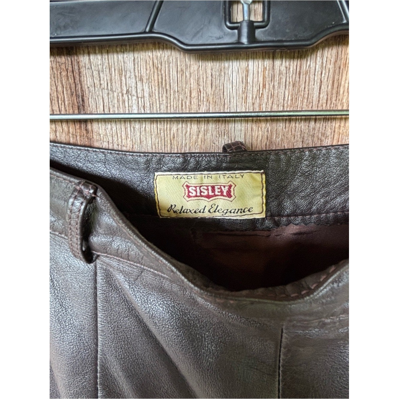 Sisley Italy Brown Leather Pants Women’s Size 28 High Waist Tapered Vintage