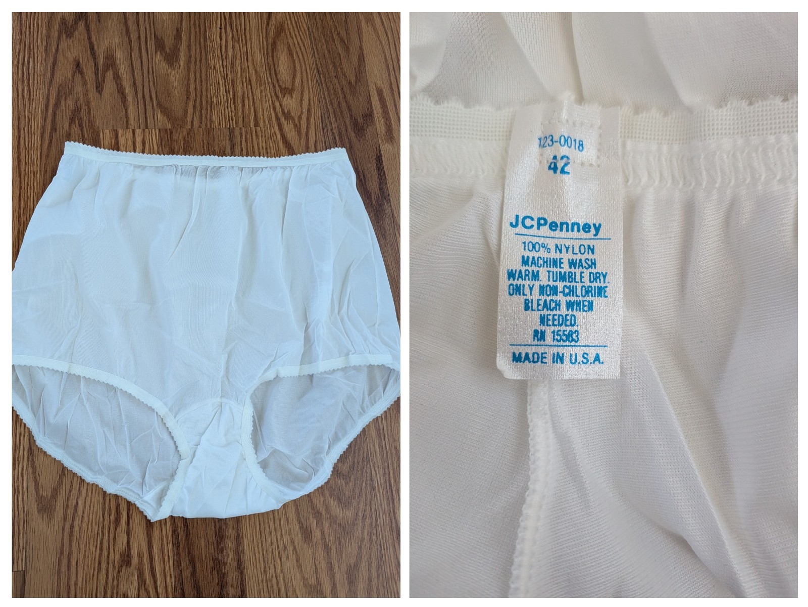 NOS Vintage JCPenney white Nylon brief panties silky 70s 80s USA granny panty 42