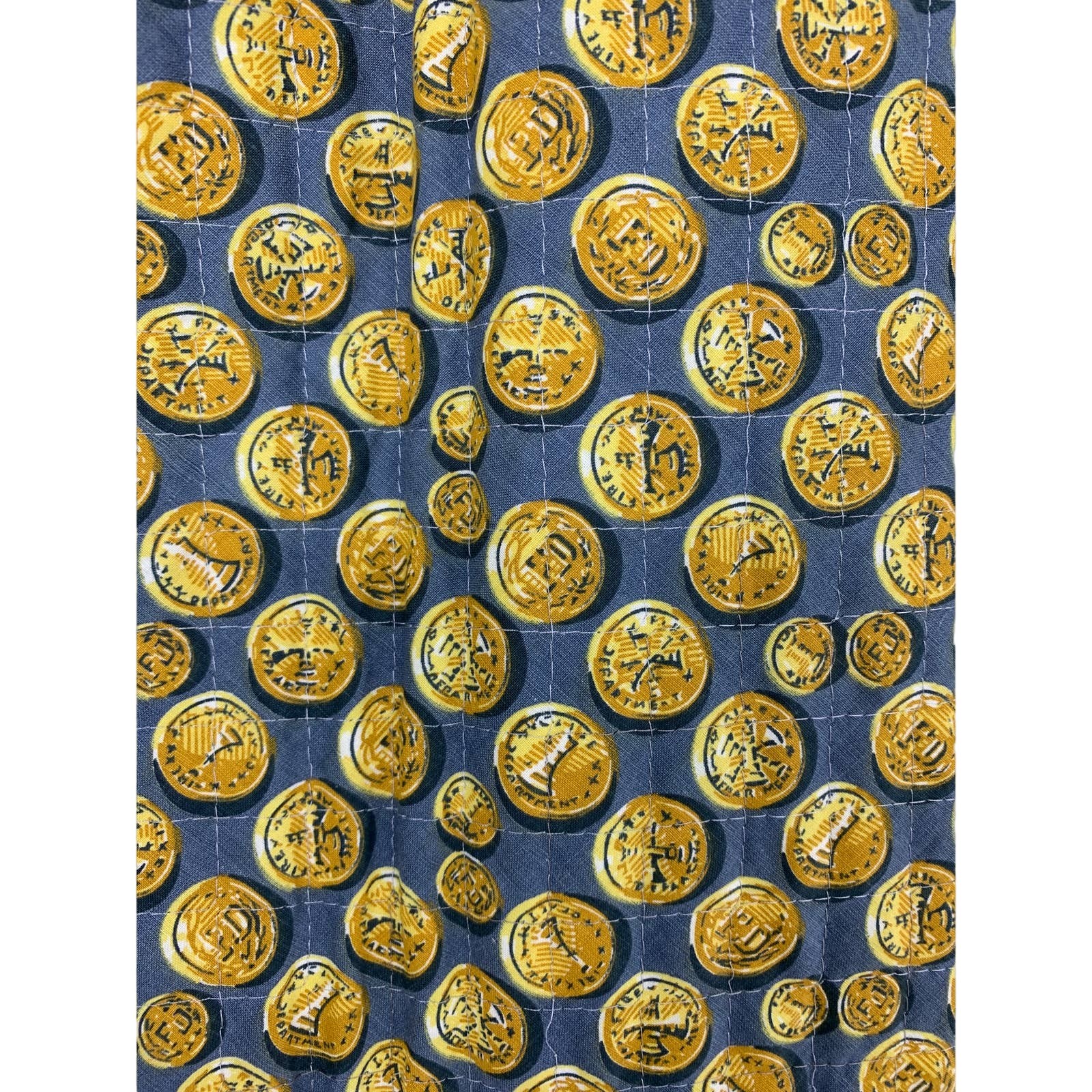 Vintage 50s Women’s XXS/XS Quilted Coin Print Novelty A-Line Skirt Yellow Gray