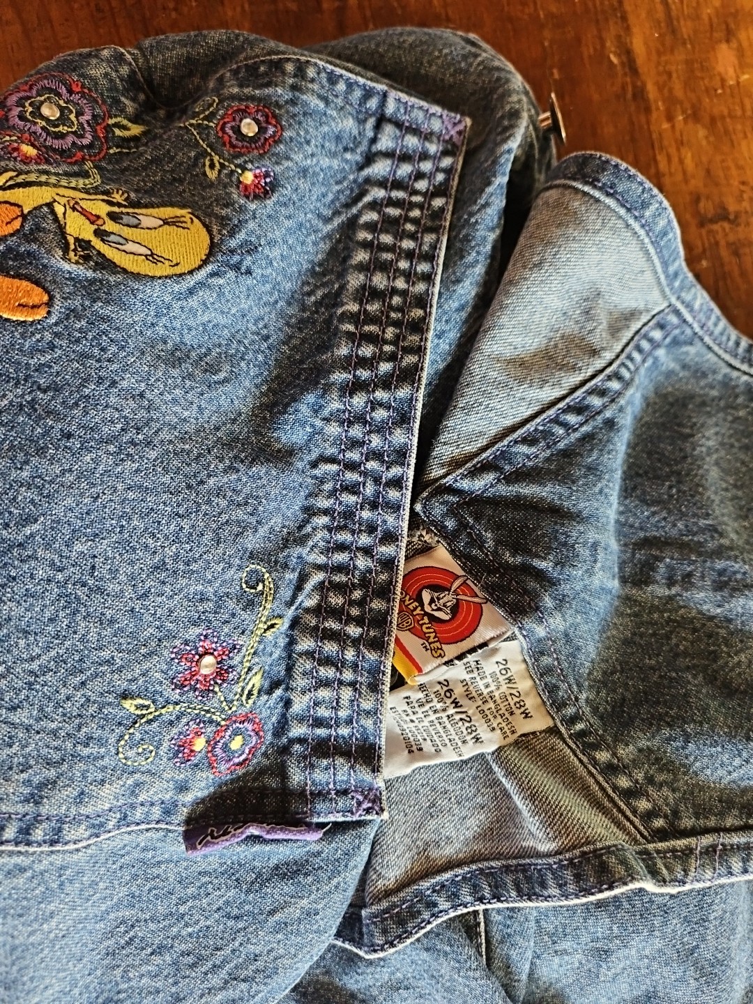 Vntg Looney Tunes Denim Overalls 24/26W Tweety Womens Shorts Romper Summer 3x
