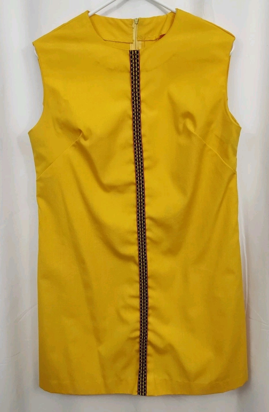 VTG 60’s – 70’s Mini Shift Dress Womens Yellow Woven Cotton Blend Missing Tag
