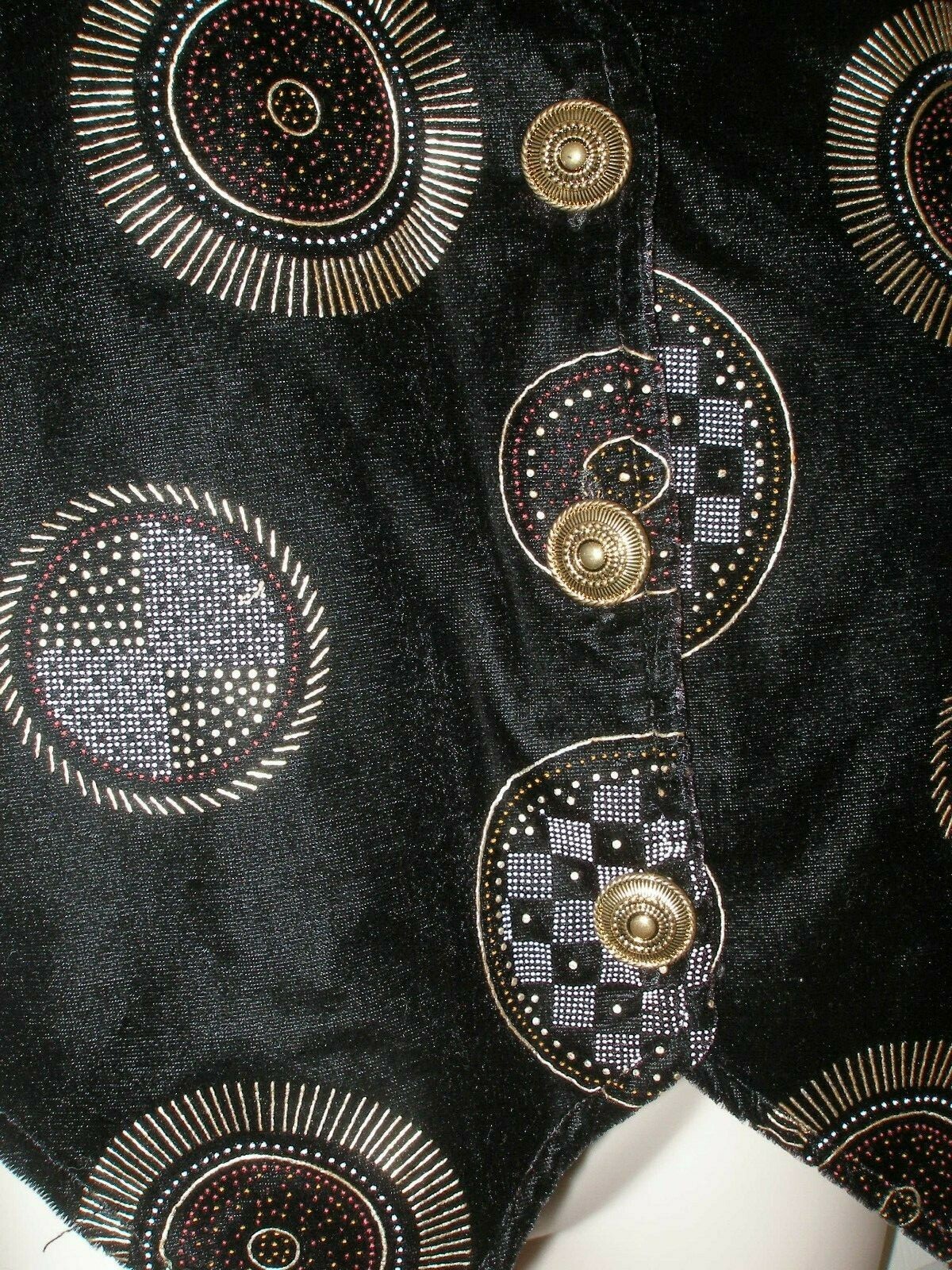 TR Bentley Vintage Small Velvet Black Vest Gold Metallic Circular Decals